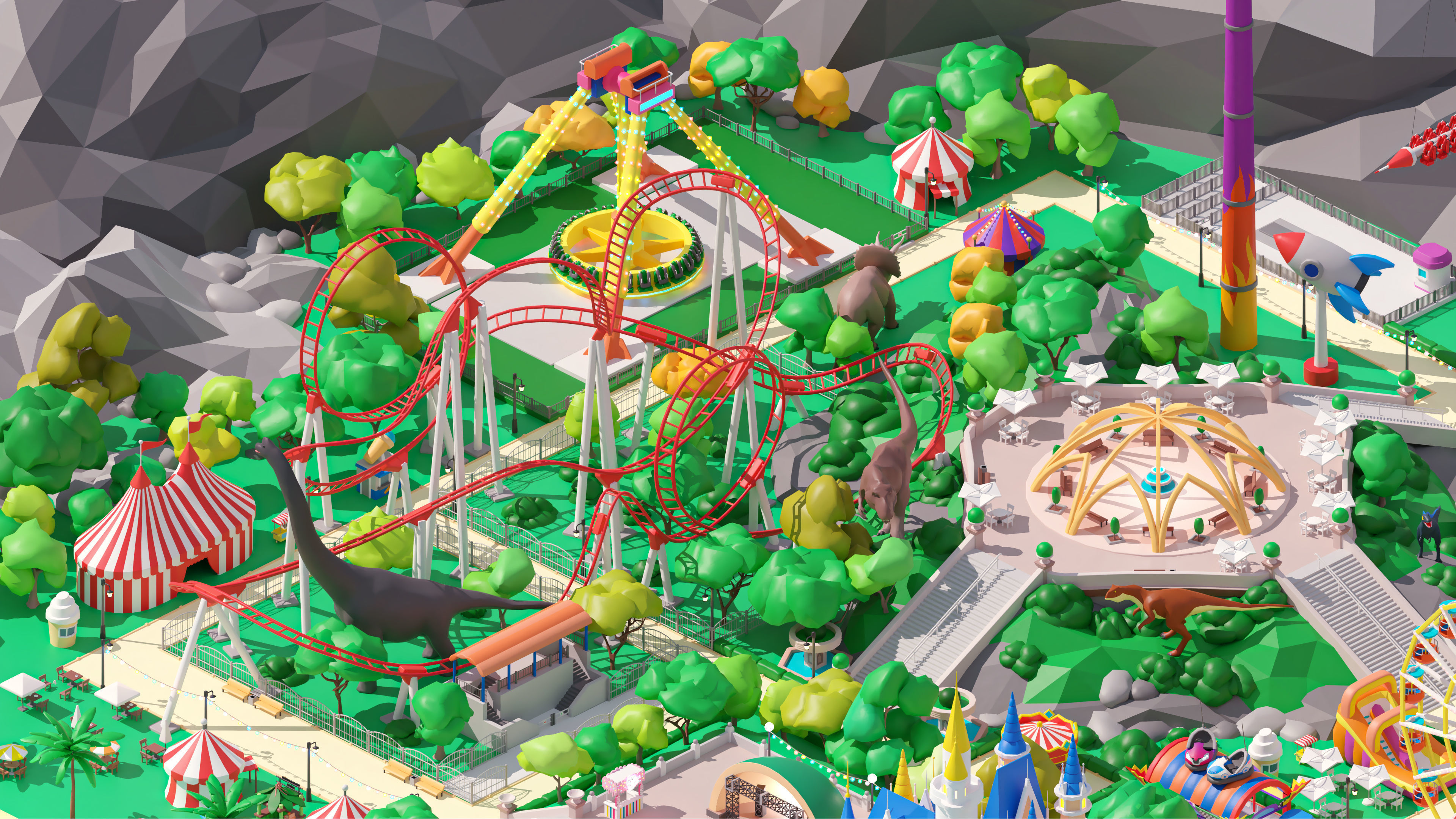 Amusement Park Low-poly 3D model_9