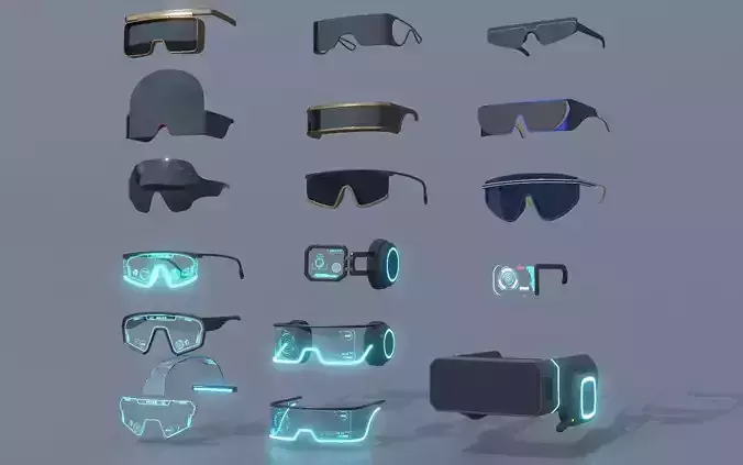 Sci fi glasses and helmet pack x17 3D Model Collection