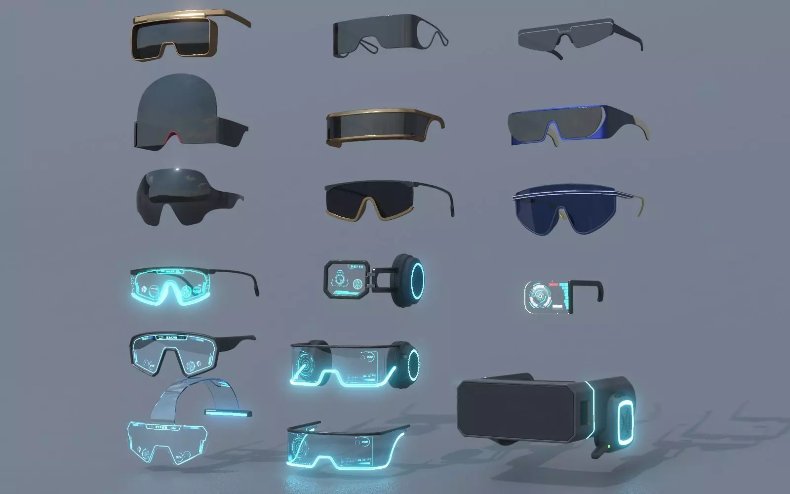Sci fi glasses and helmet pack x17 3D Model Collection_0