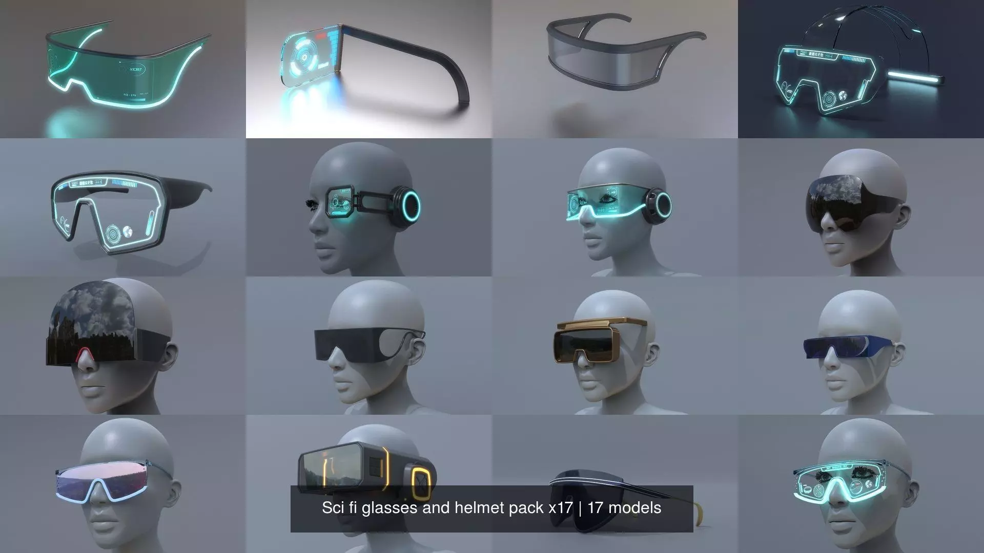 Sci fi glasses and helmet pack x17 3D Model Collection_1