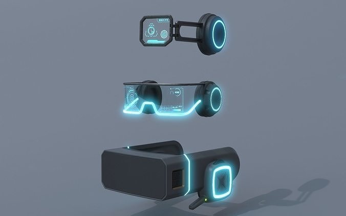 Military sci-fi helmet glasses and VR pack x3 3D Model Collection