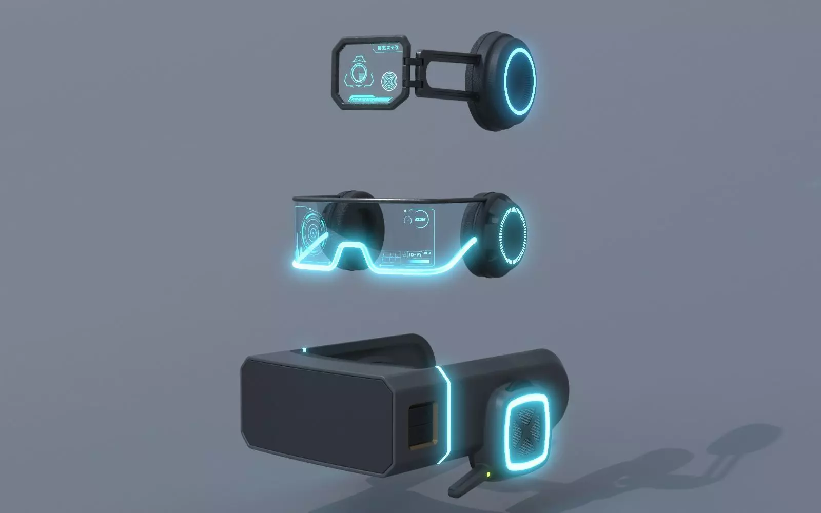 Military sci-fi helmet glasses and VR pack x3 3D Model Collection_0