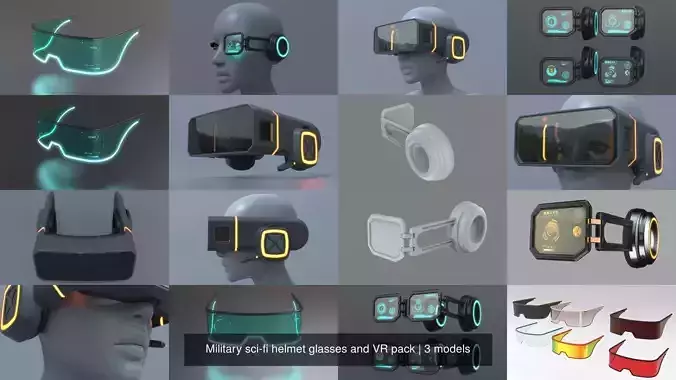 Military sci-fi helmet glasses and VR pack x3