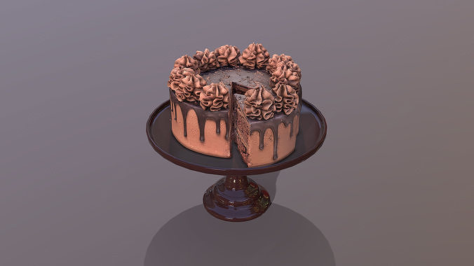 Sliced Chocolate Gateau Low-poly 3D model