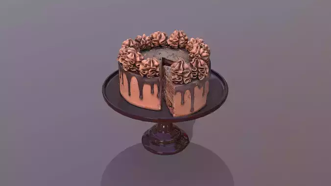 Sliced Chocolate Gateau Low-poly 3D model