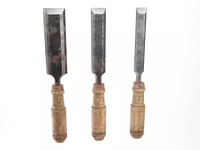 Old Rusty Chisel Set 3D Models Low-poly 3D model