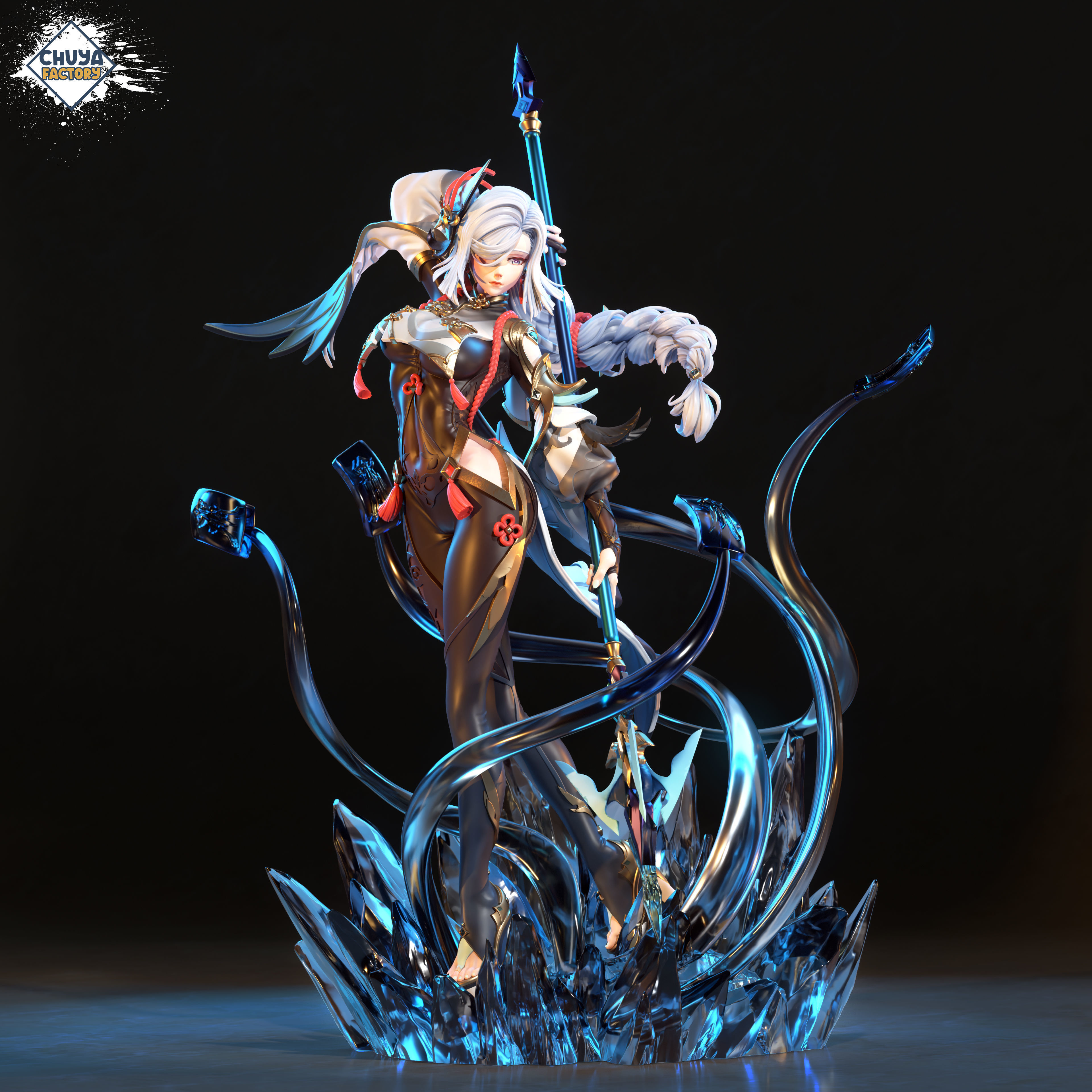 Shenhe statue of female character holding sword 3D print model_1