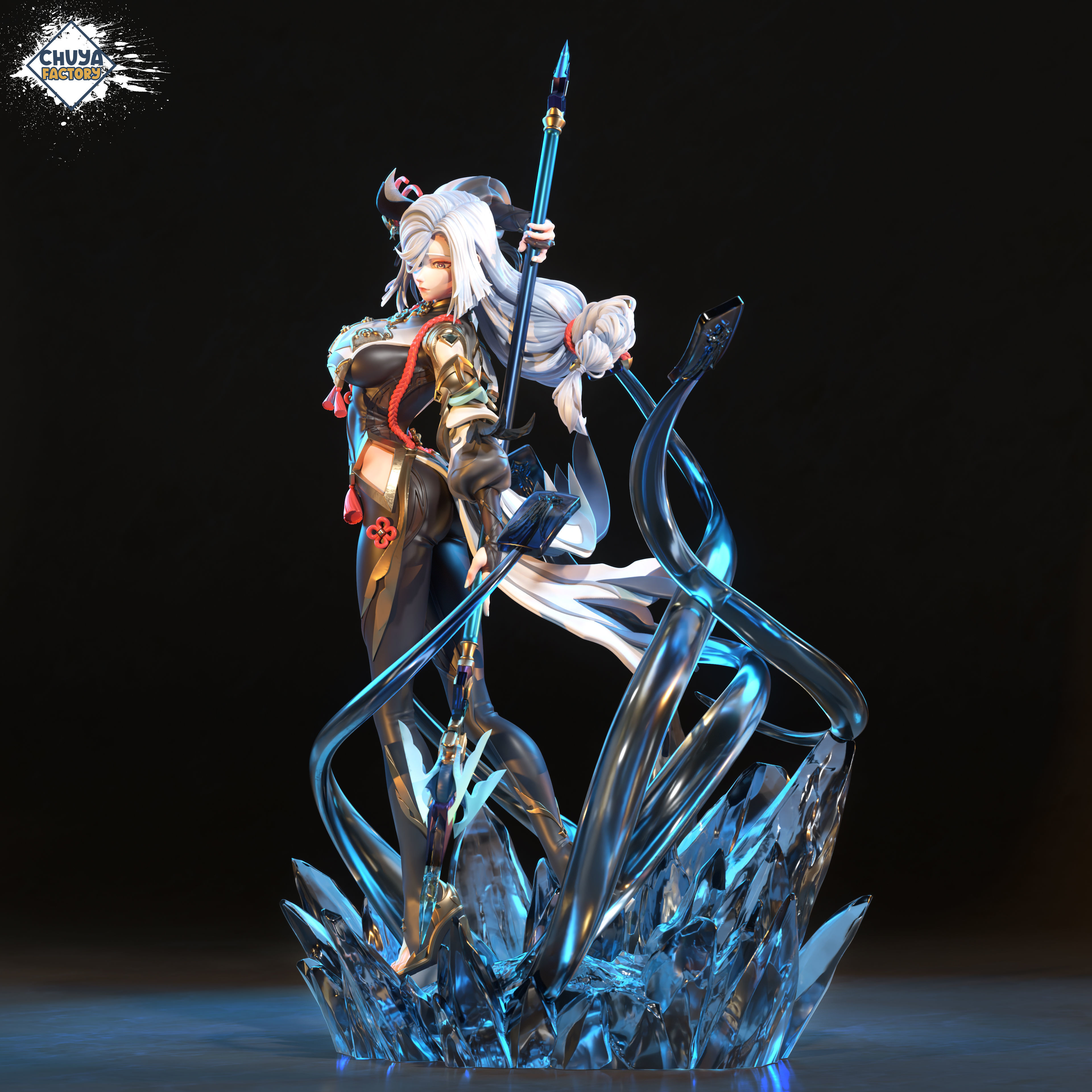 Shenhe statue of female character holding sword 3D print model_7