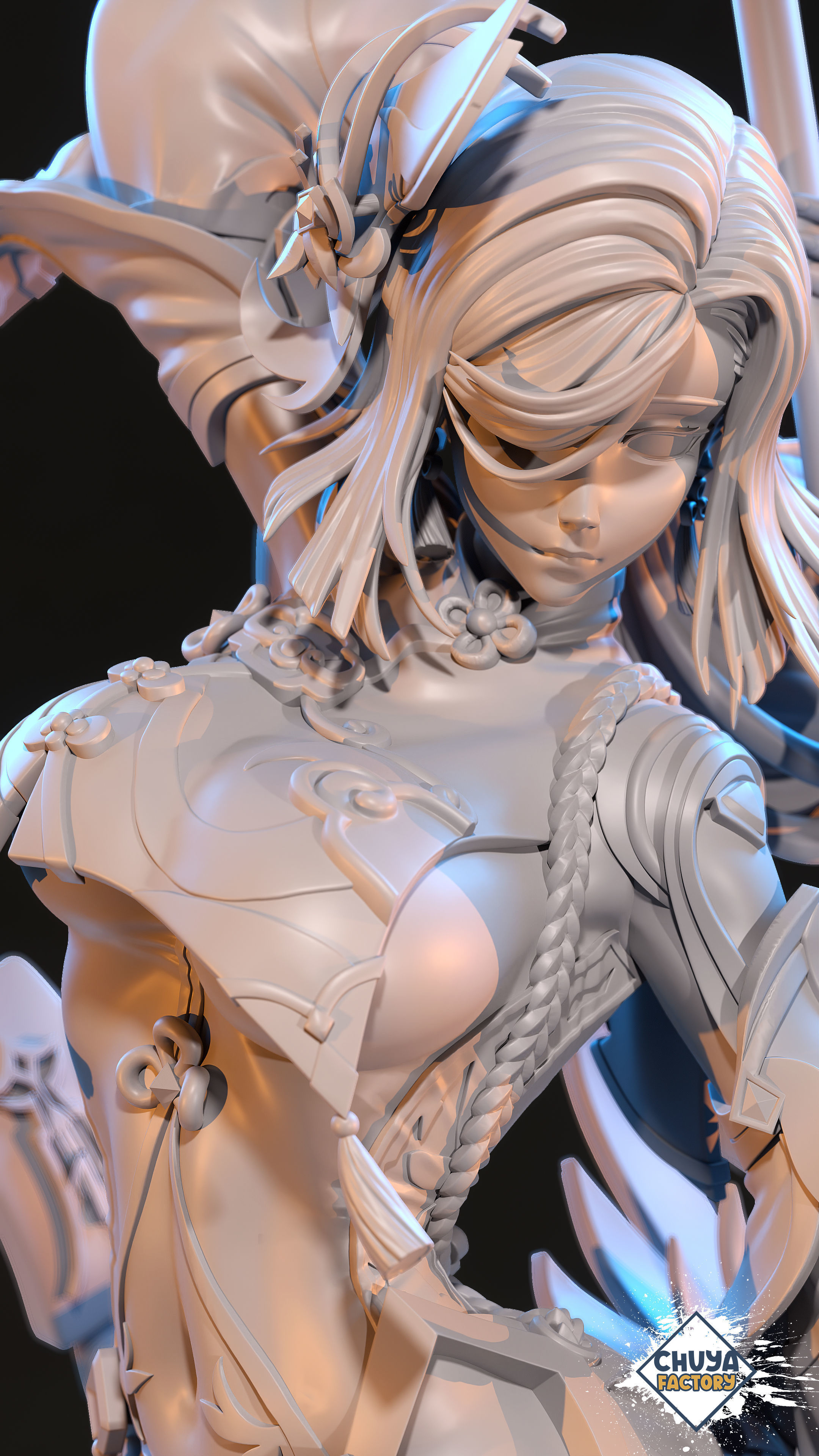 Shenhe statue of female character holding sword 3D print model_5