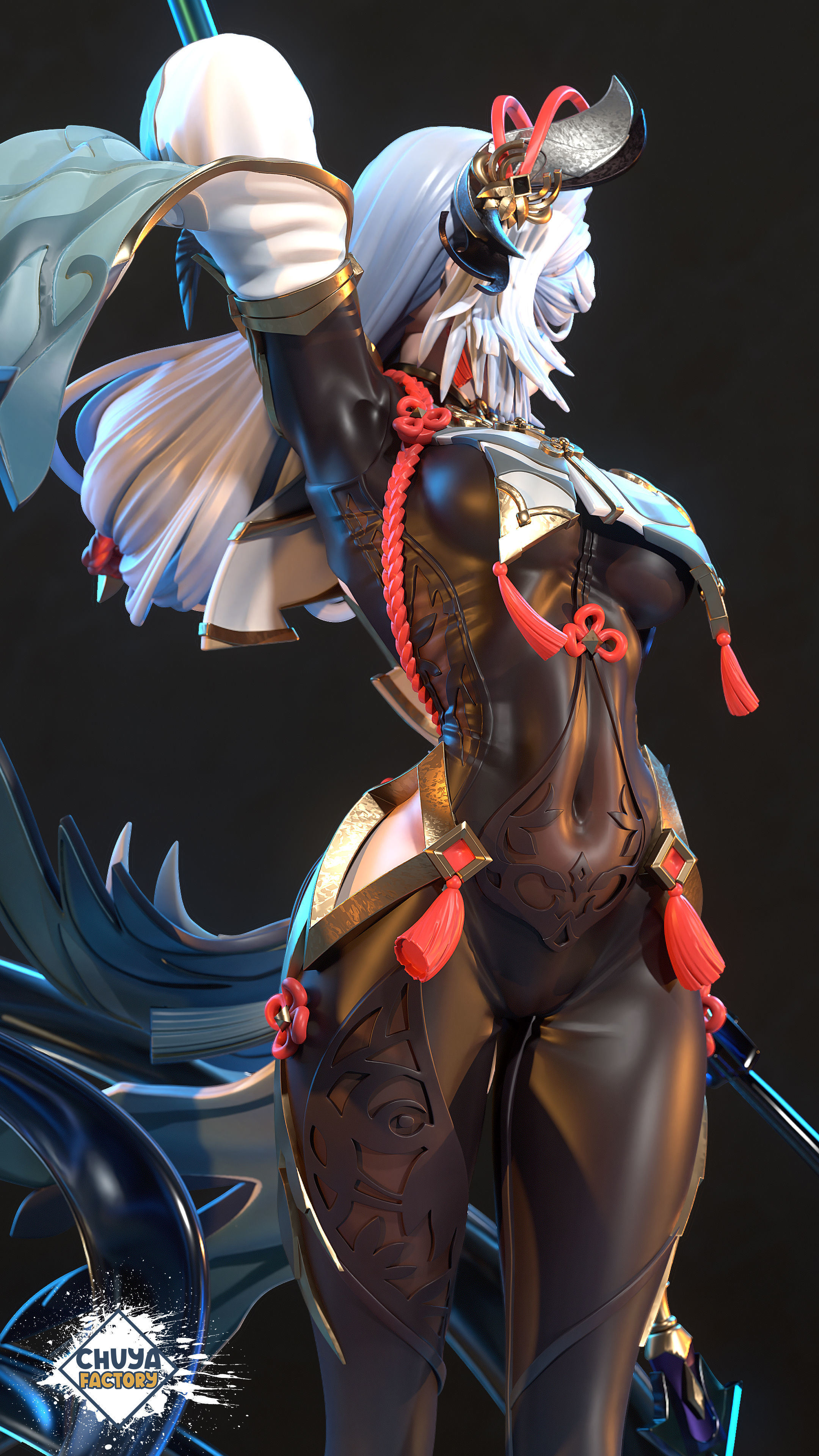 Shenhe statue of female character holding sword 3D print model_2