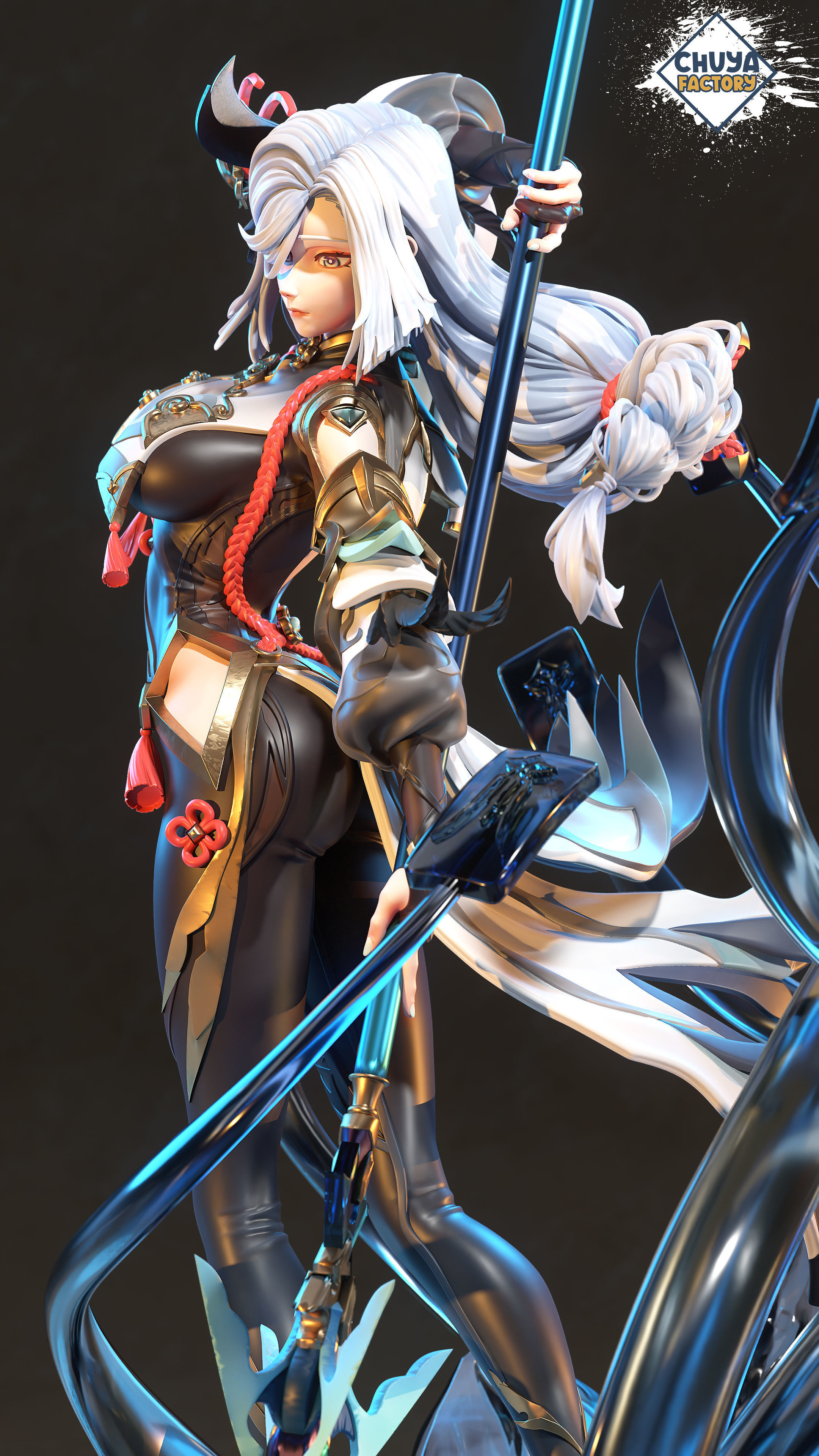 Shenhe statue of female character holding sword 3D print model_8