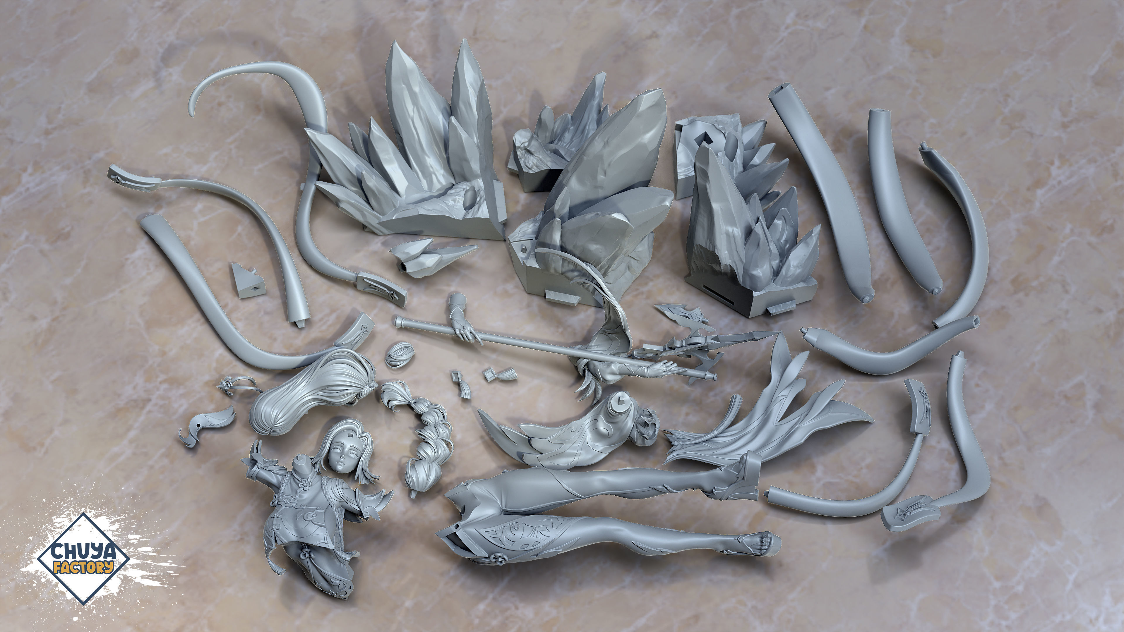 Shenhe statue of female character holding sword 3D print model_4