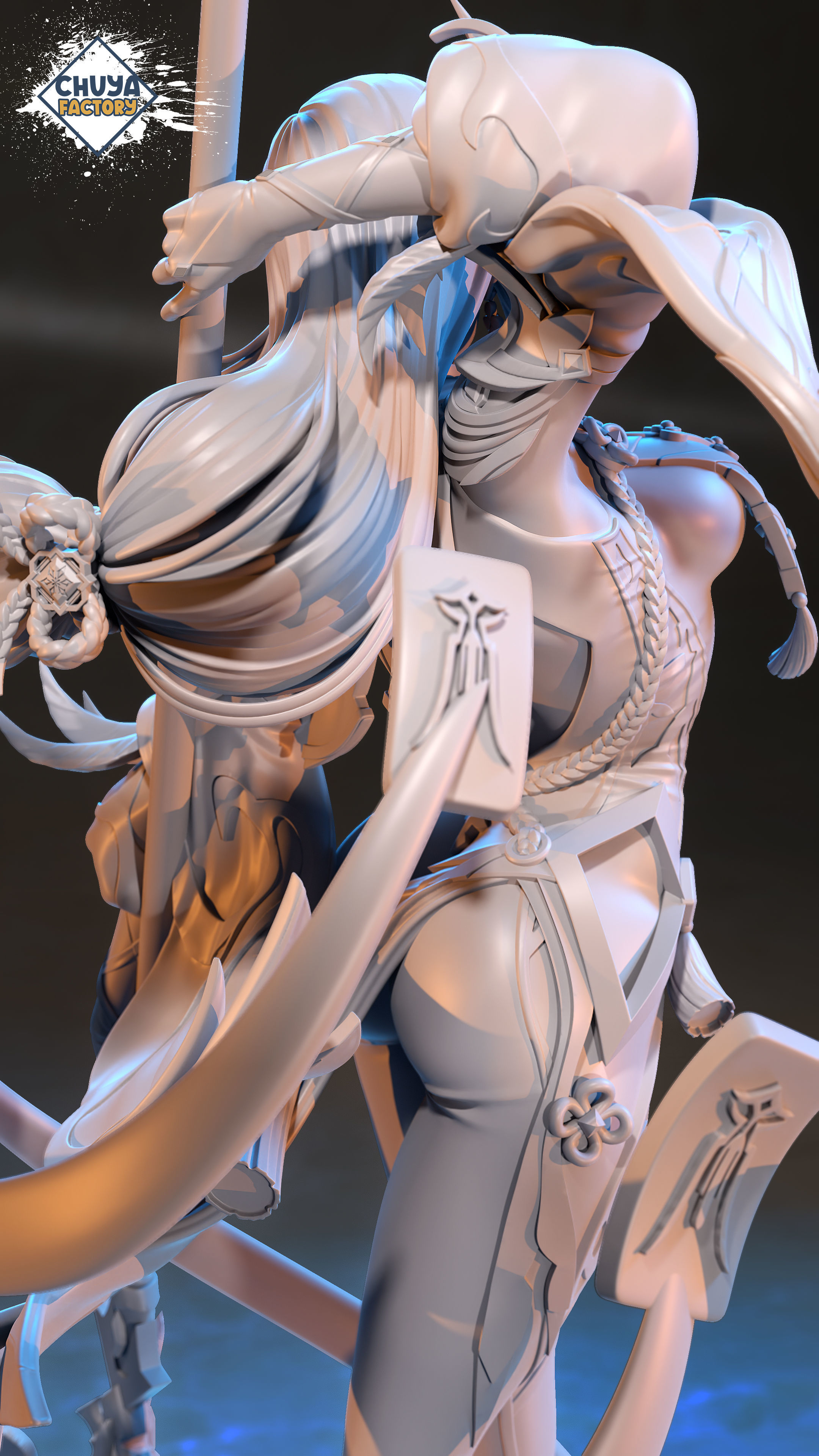 Shenhe statue of female character holding sword 3D print model_3