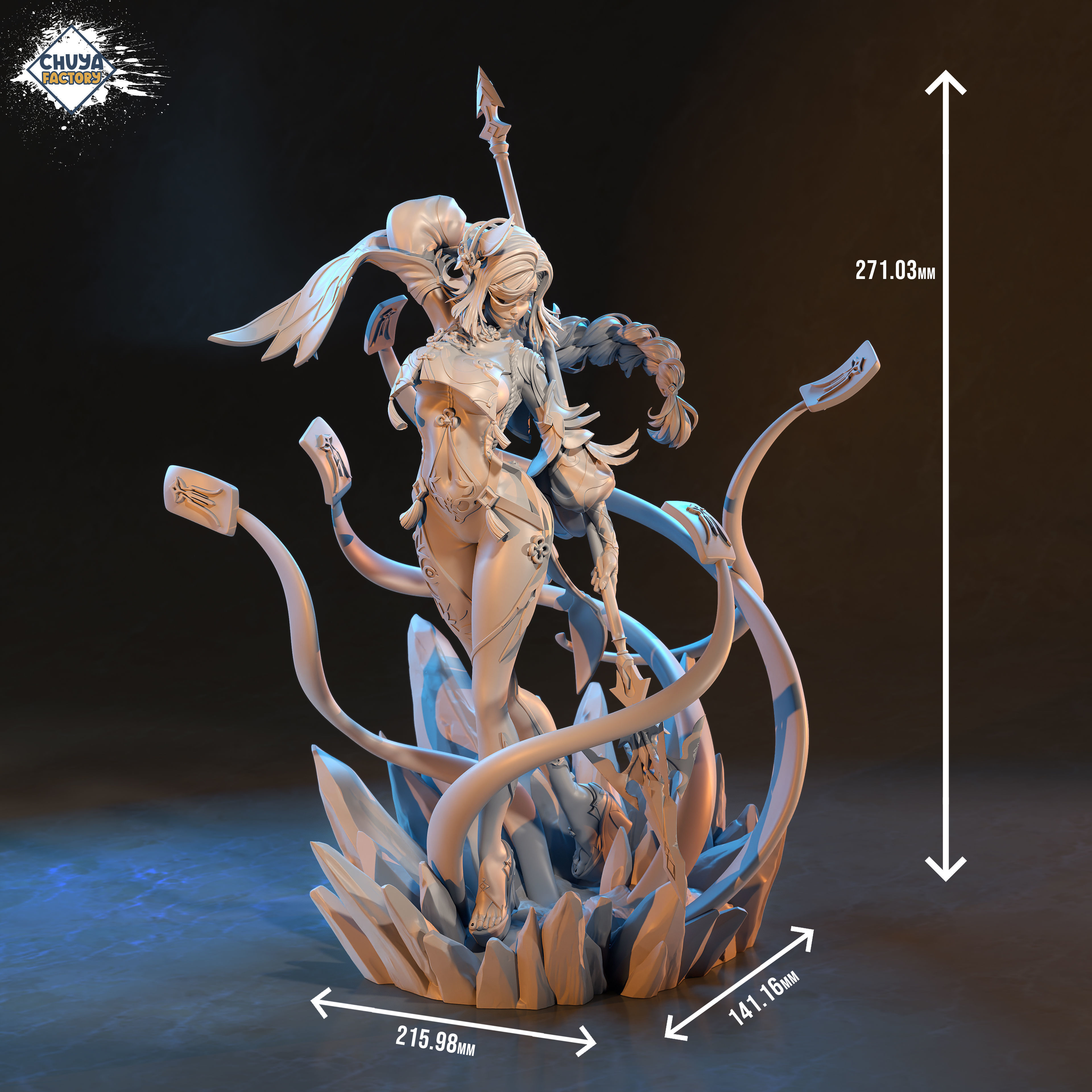 Shenhe statue of female character holding sword 3D print model_6