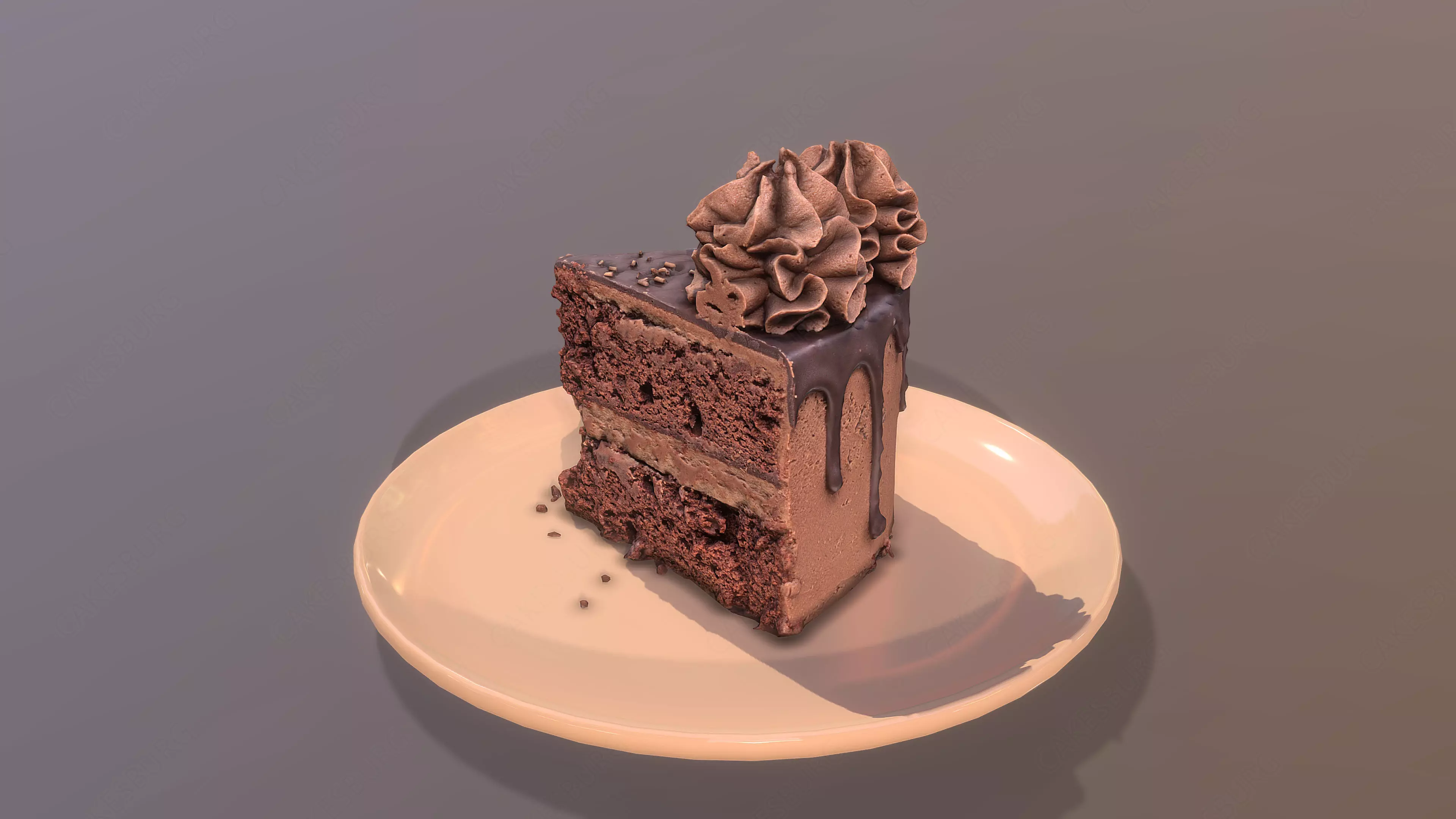 A Slice Of Chocolate Gateau Low-poly 3D model