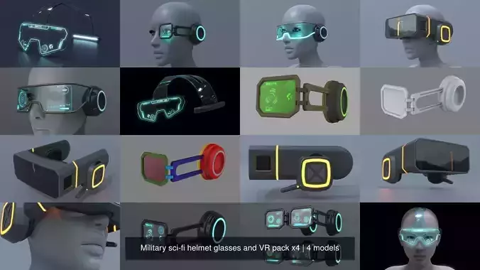 Military sci-fi helmet glasses and VR pack x4