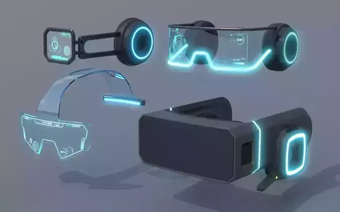 Military sci-fi helmet glasses and VR pack x4 3D Model Collection