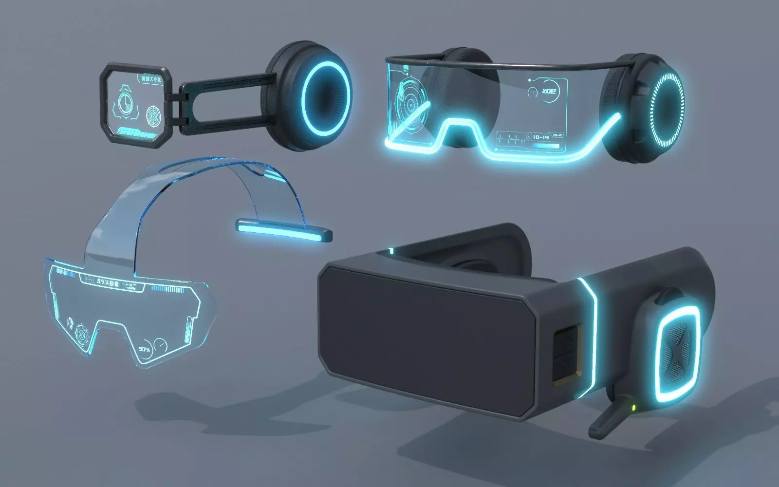 Military sci-fi helmet glasses and VR pack x4 3D Model Collection_0