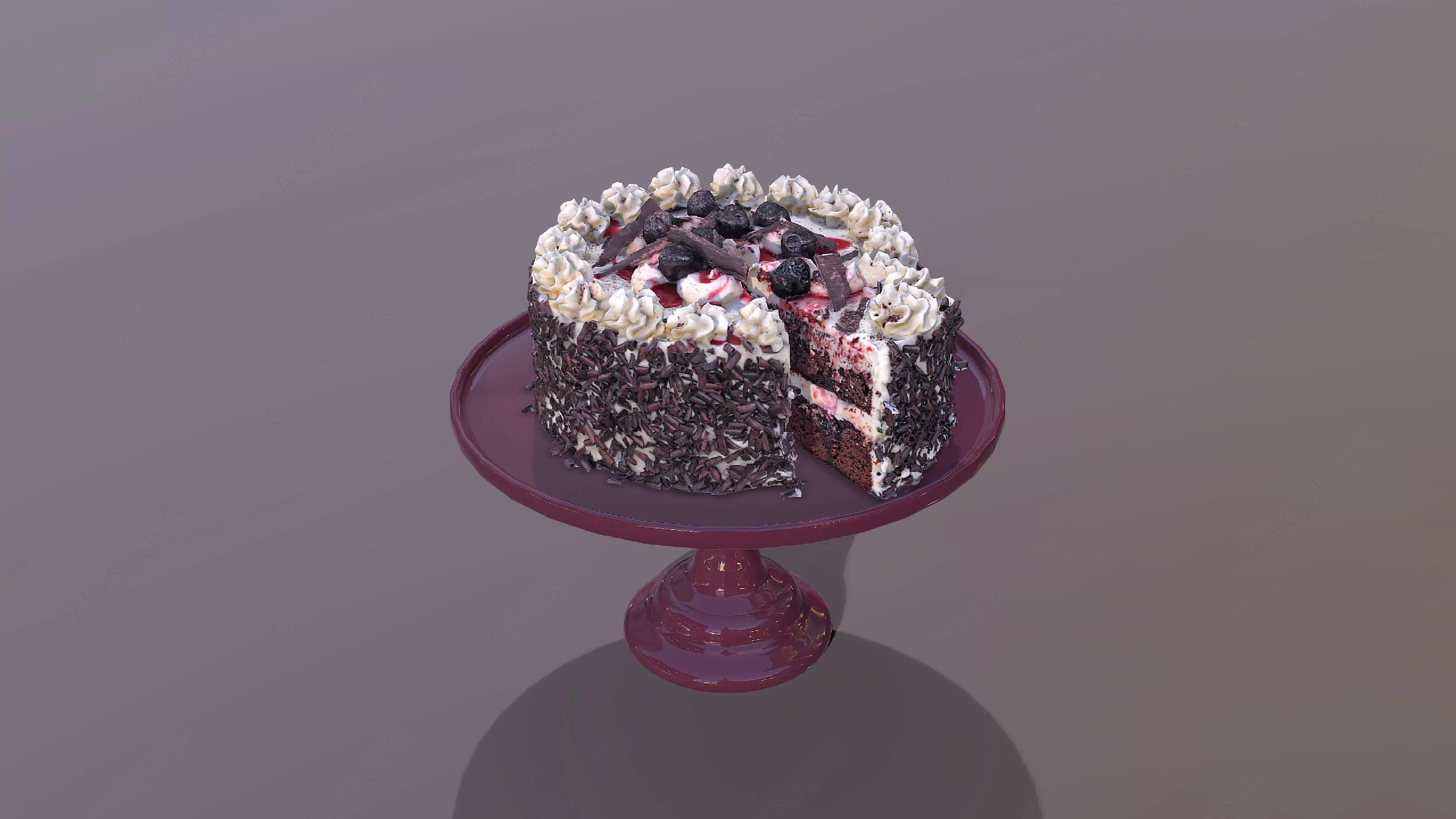 Sliced Black Forest Gateau Low-poly 3D model_0
