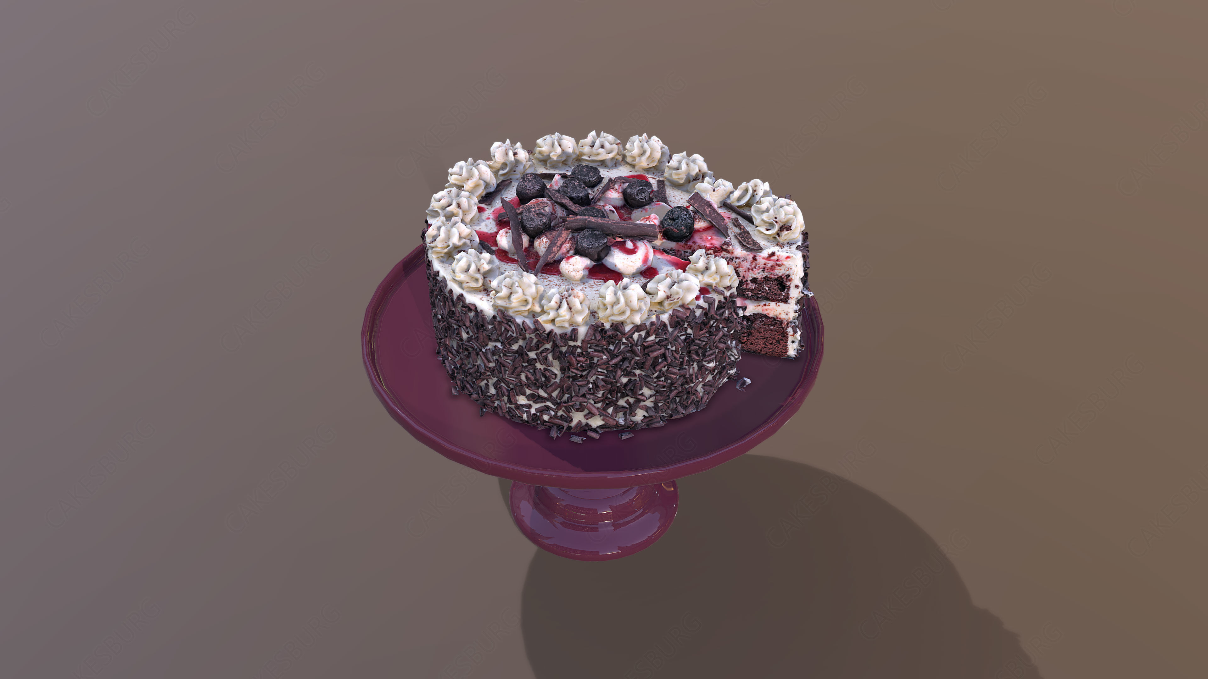 Sliced Black Forest Gateau Low-poly 3D model_1