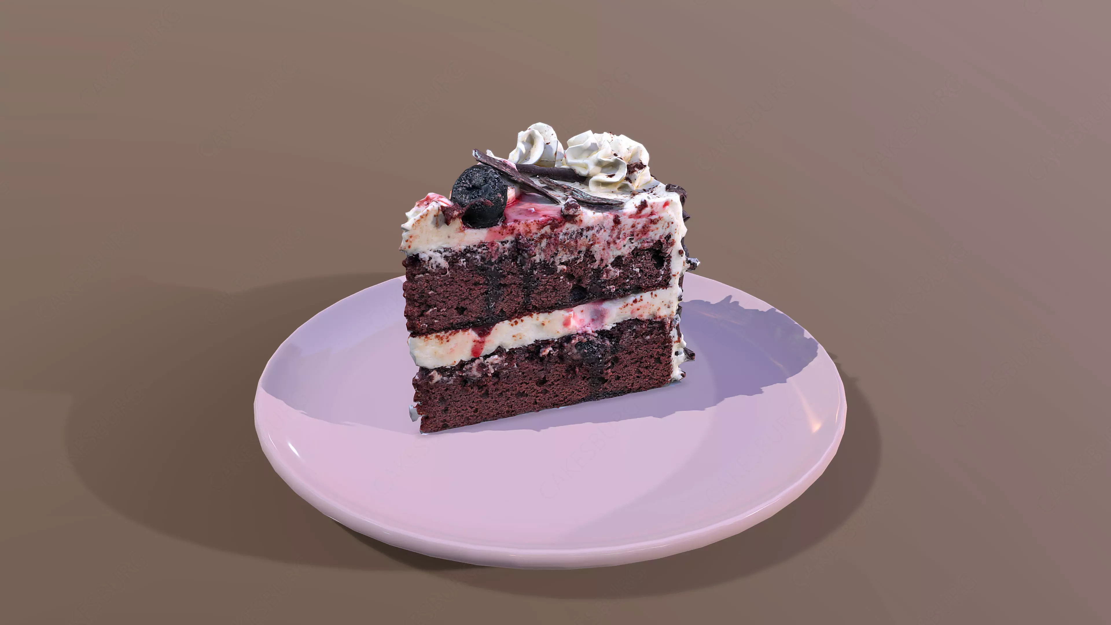 A Slice Of Black Forest Gateau Low-poly 3D model_0