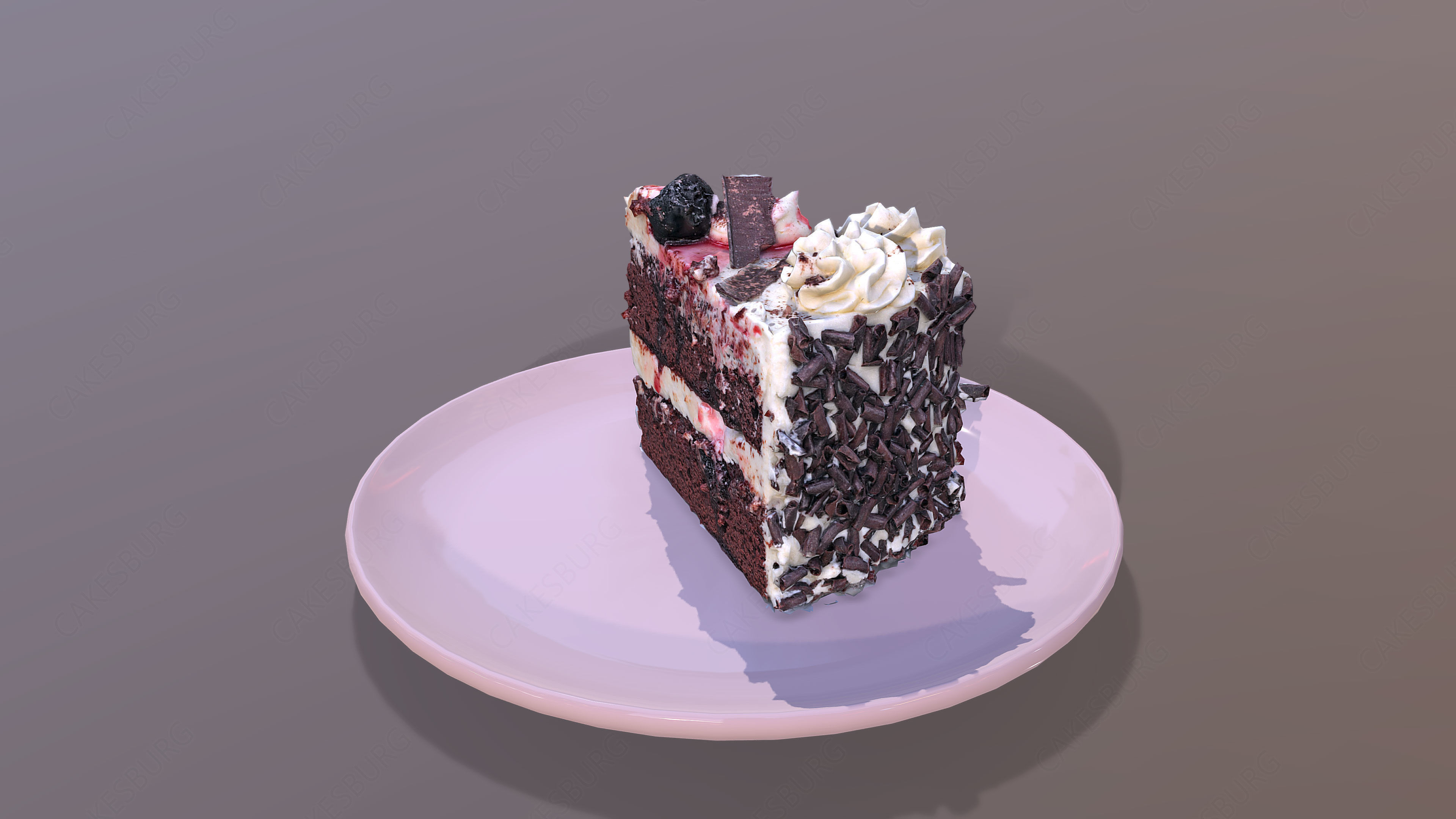 A Slice Of Black Forest Gateau Low-poly 3D model_2