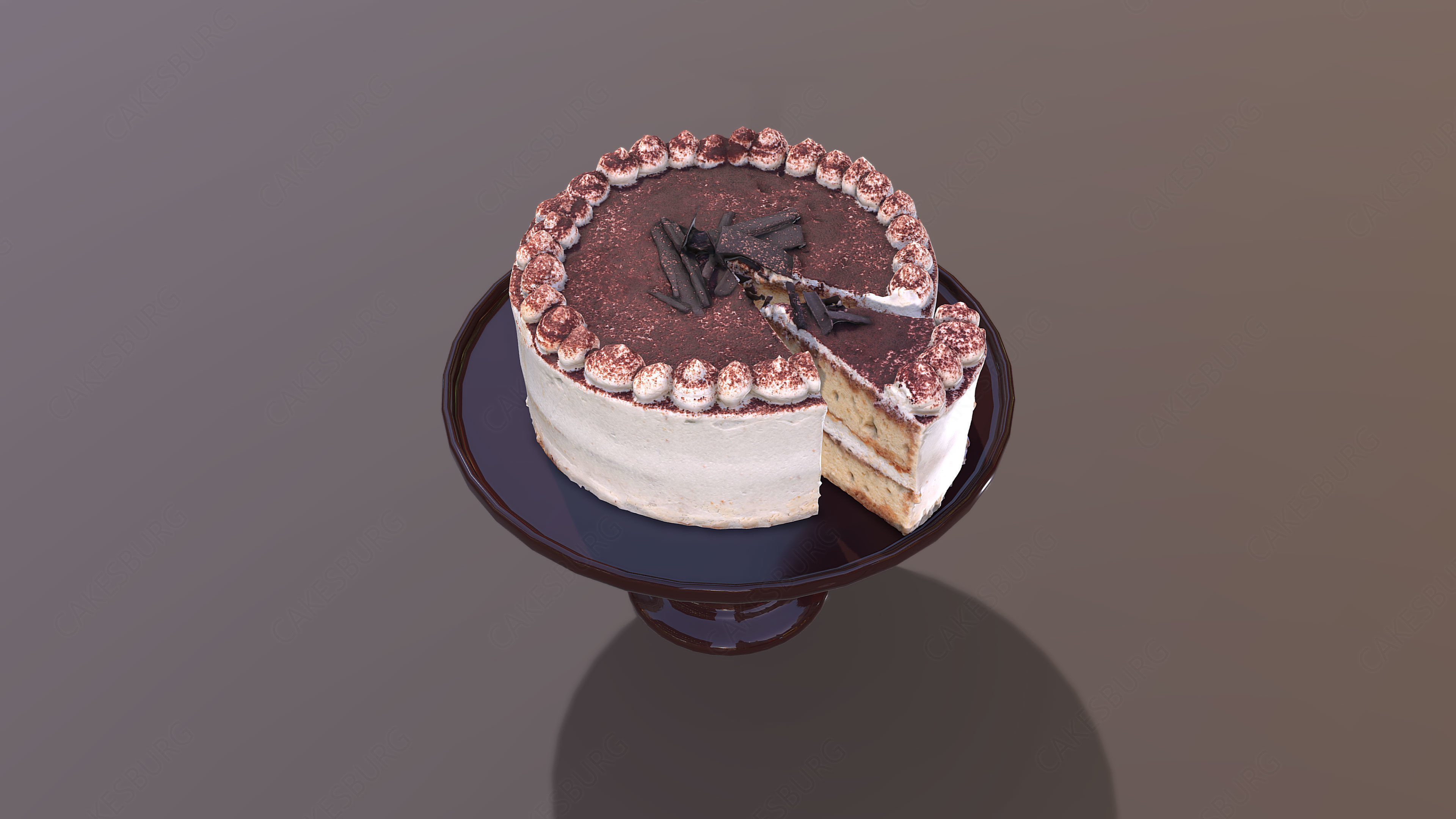 Sliced Tiramisu Cake Low-poly 3D model_3