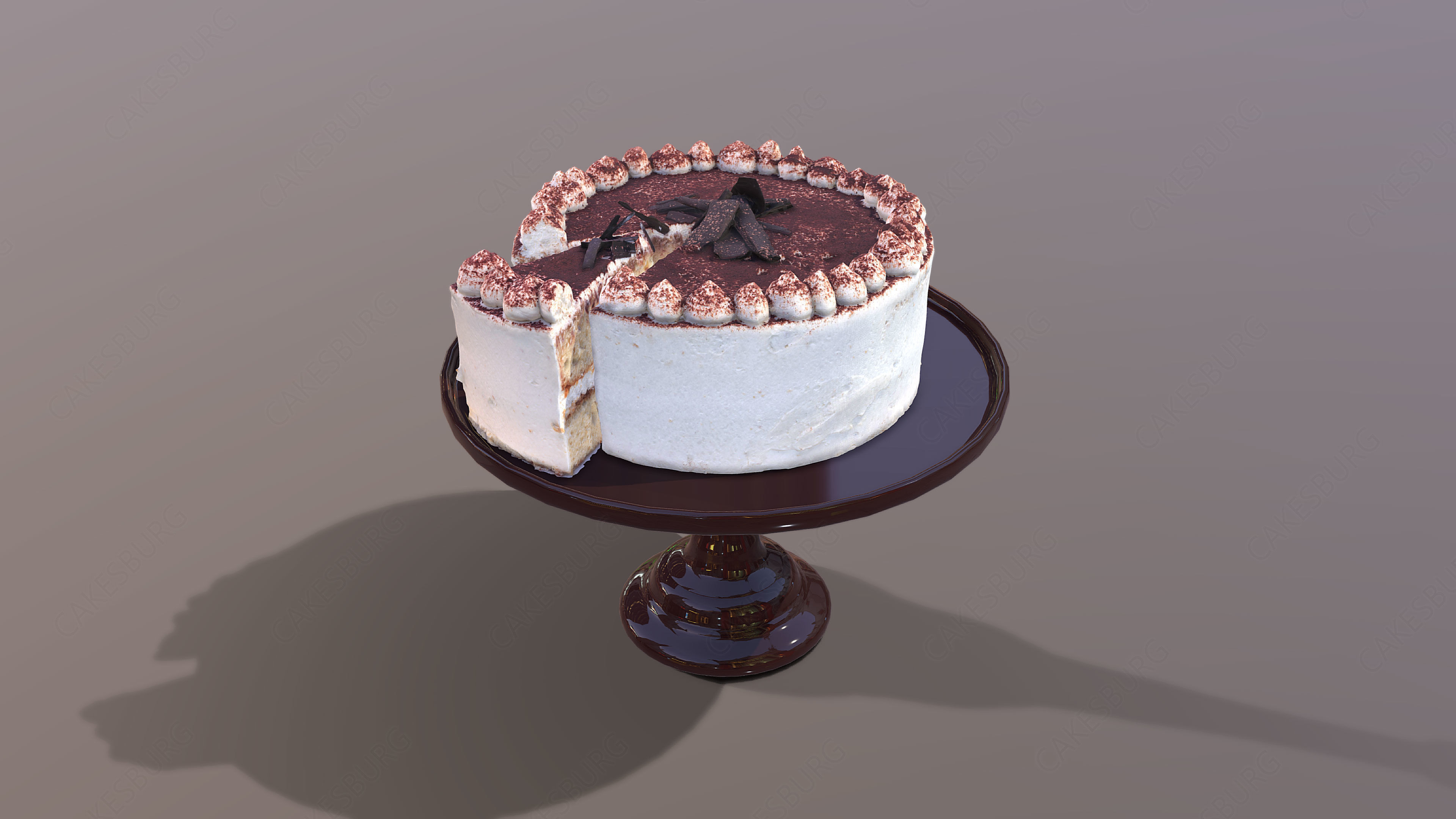 Sliced Tiramisu Cake Low-poly 3D model_1
