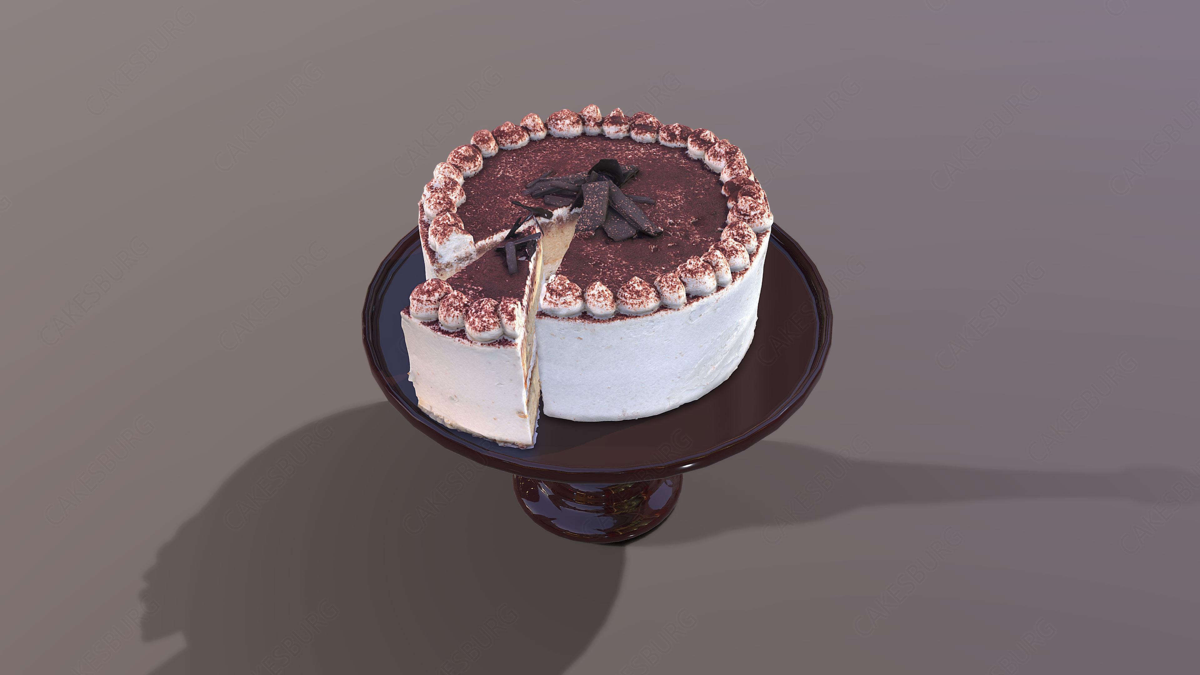 Sliced Tiramisu Cake Low-poly 3D model_4