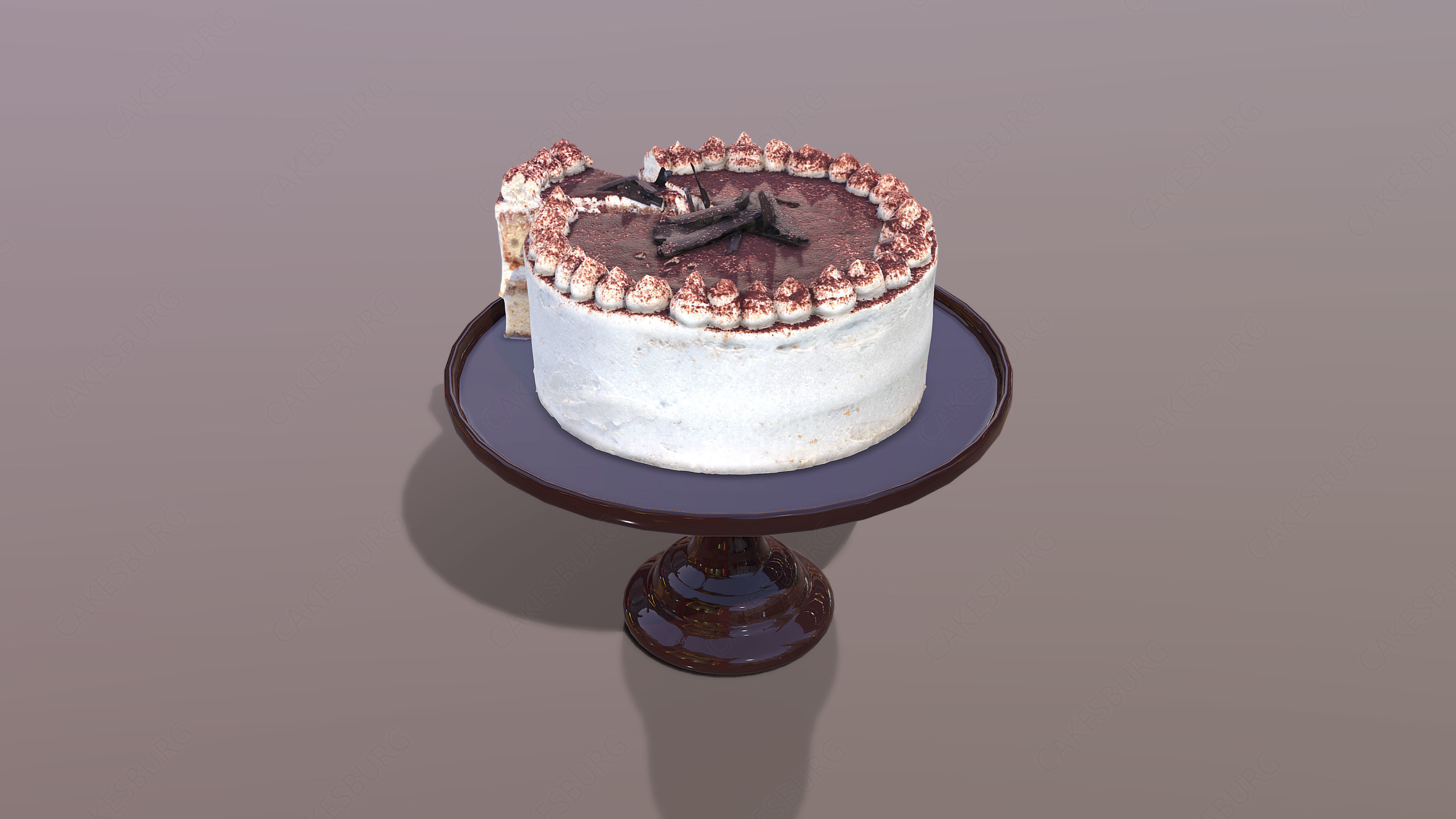 Sliced Tiramisu Cake Low-poly 3D model_2