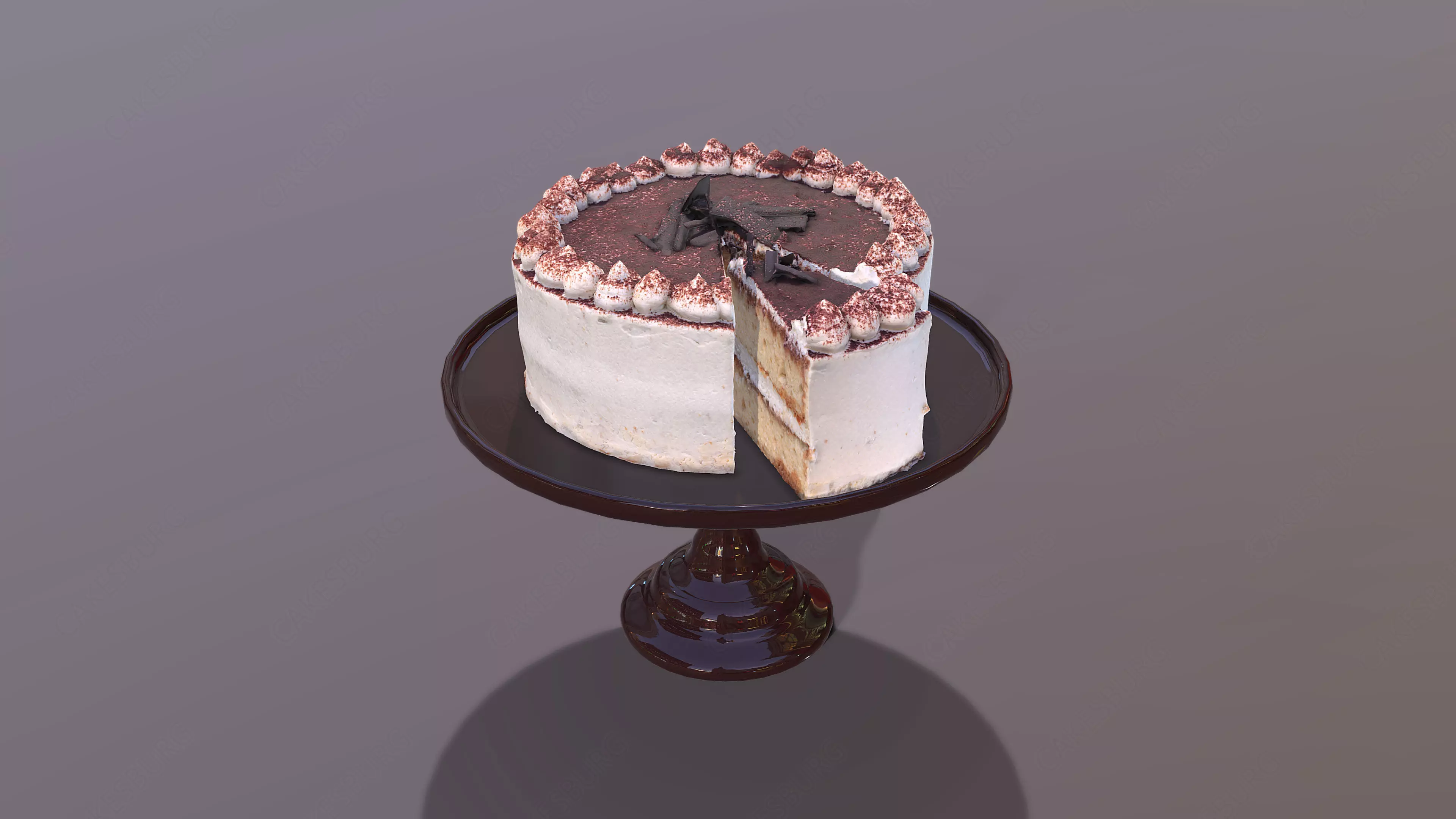 Sliced Tiramisu Cake Low-poly 3D model_0