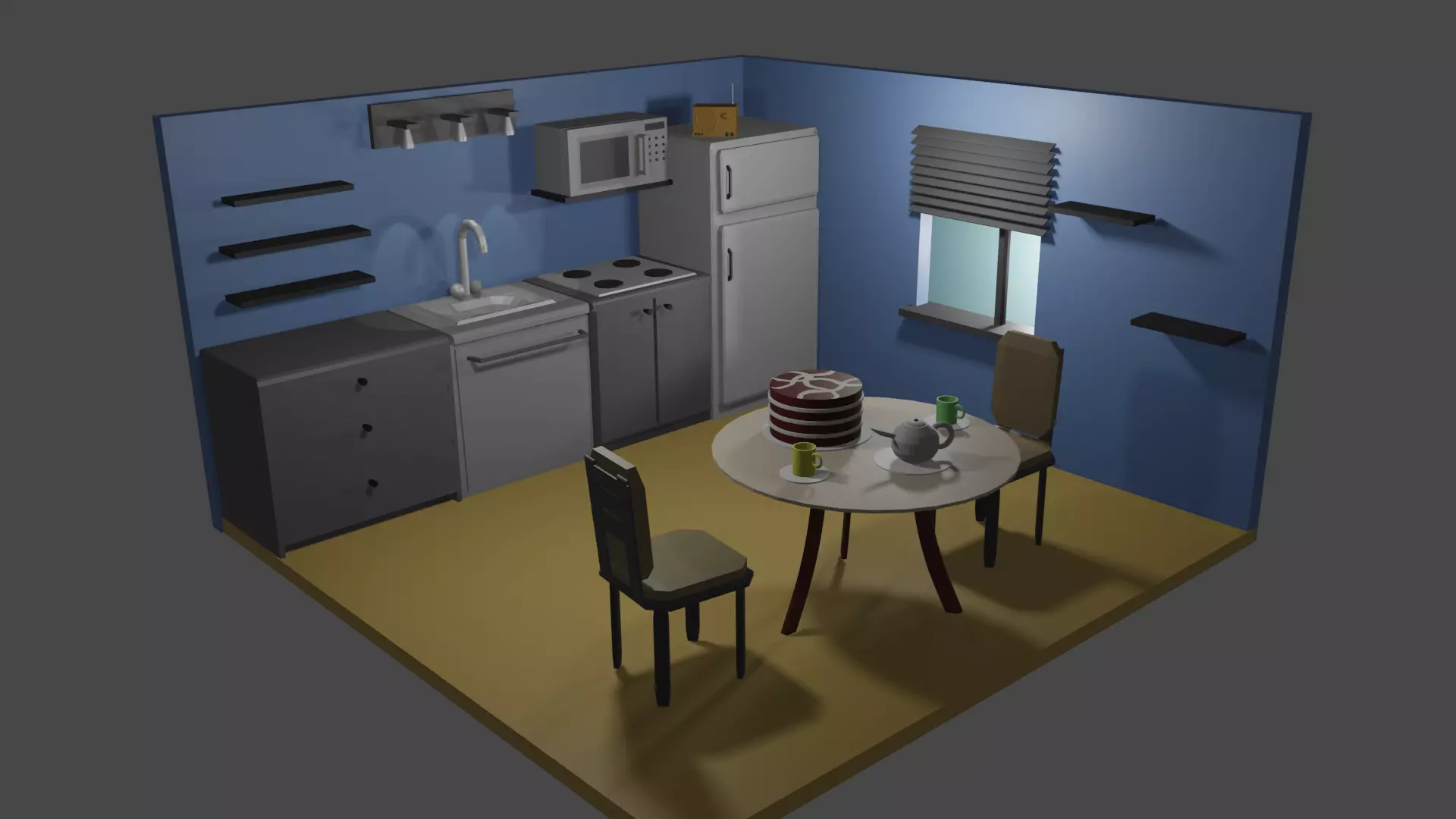 kitchen with table and chairs Free low-poly 3D model_0