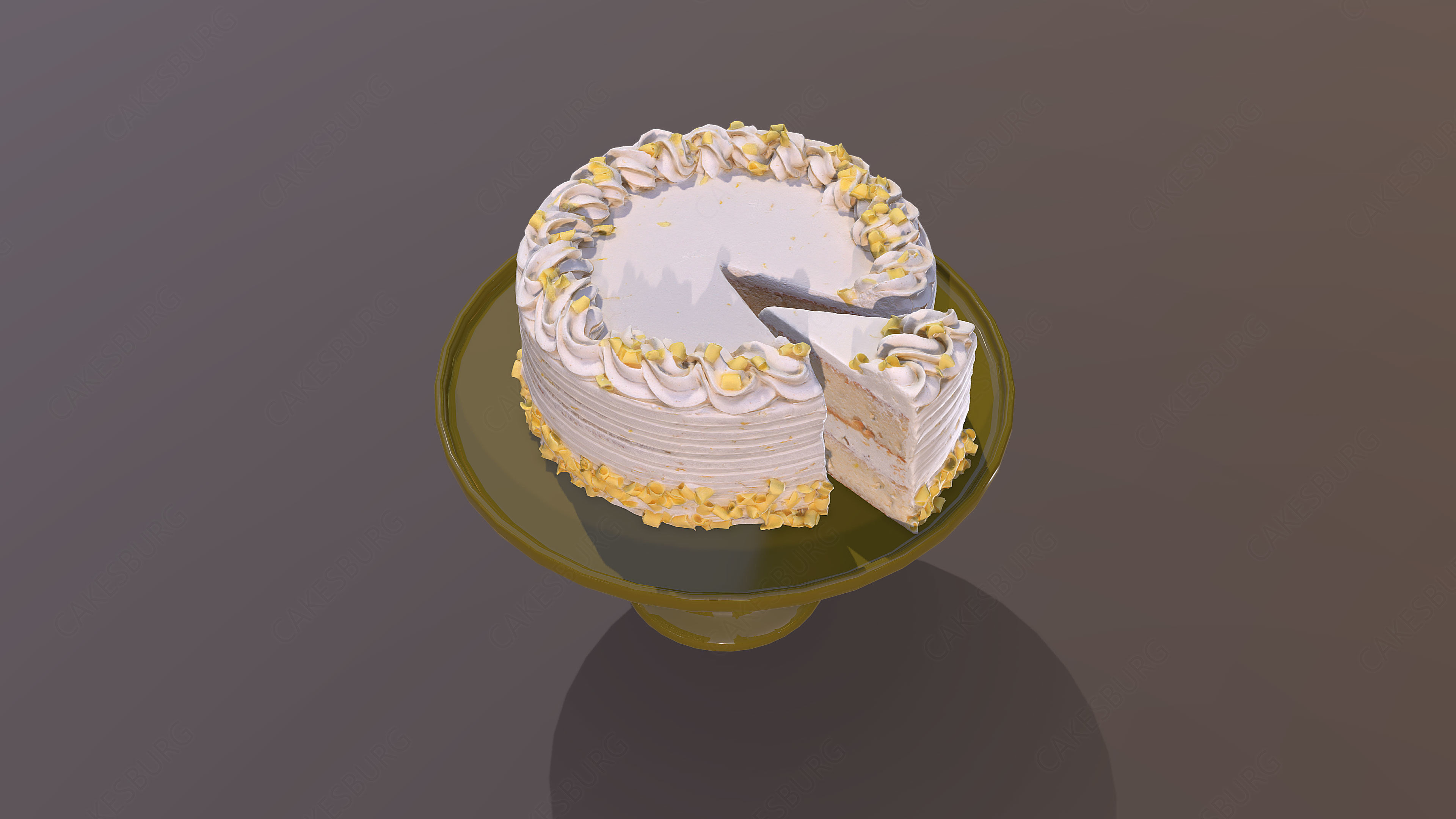 Sliced Lemon Drizzle Cake Low-poly 3D model_3