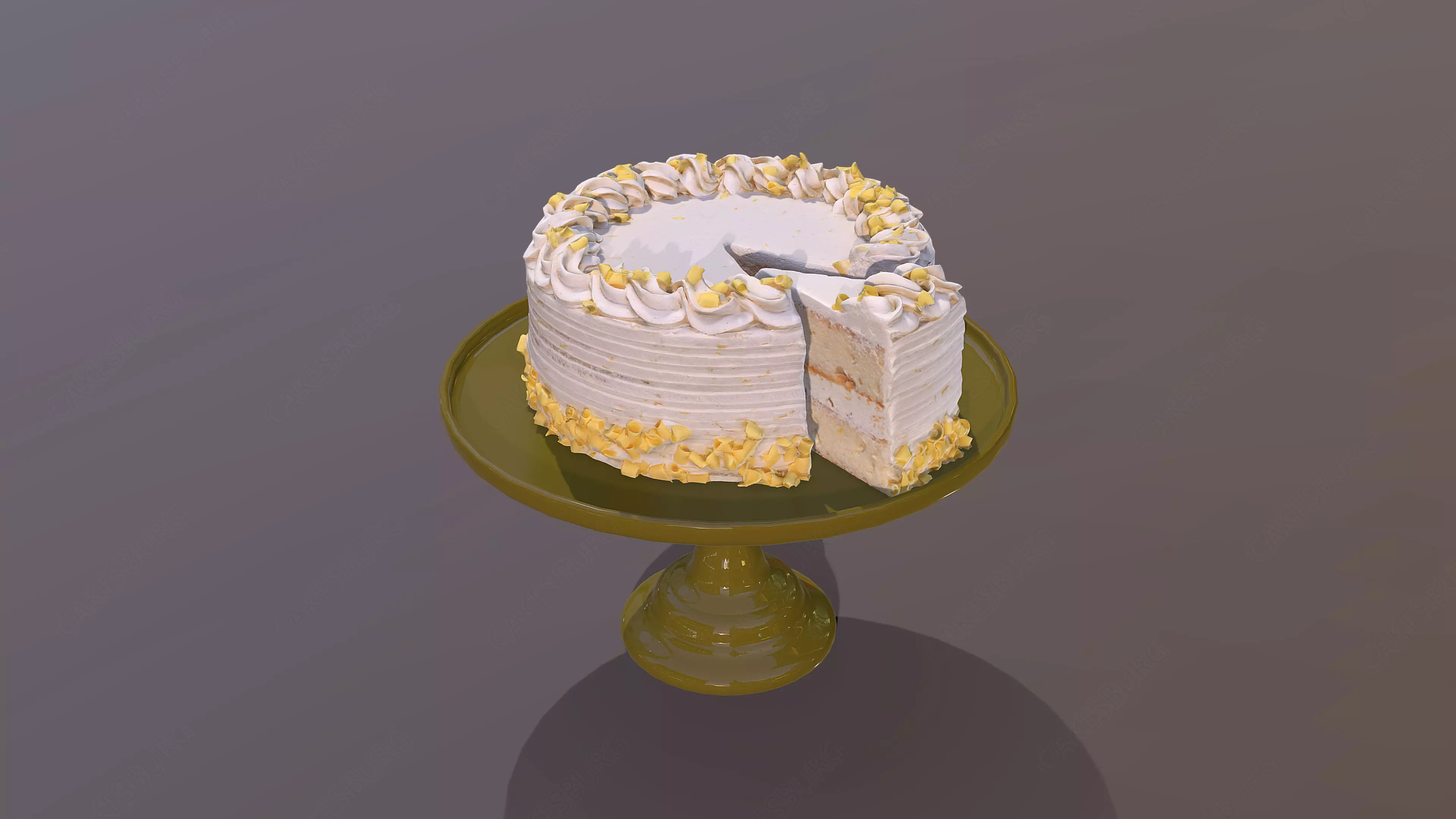 Sliced Lemon Drizzle Cake Low-poly 3D model_0
