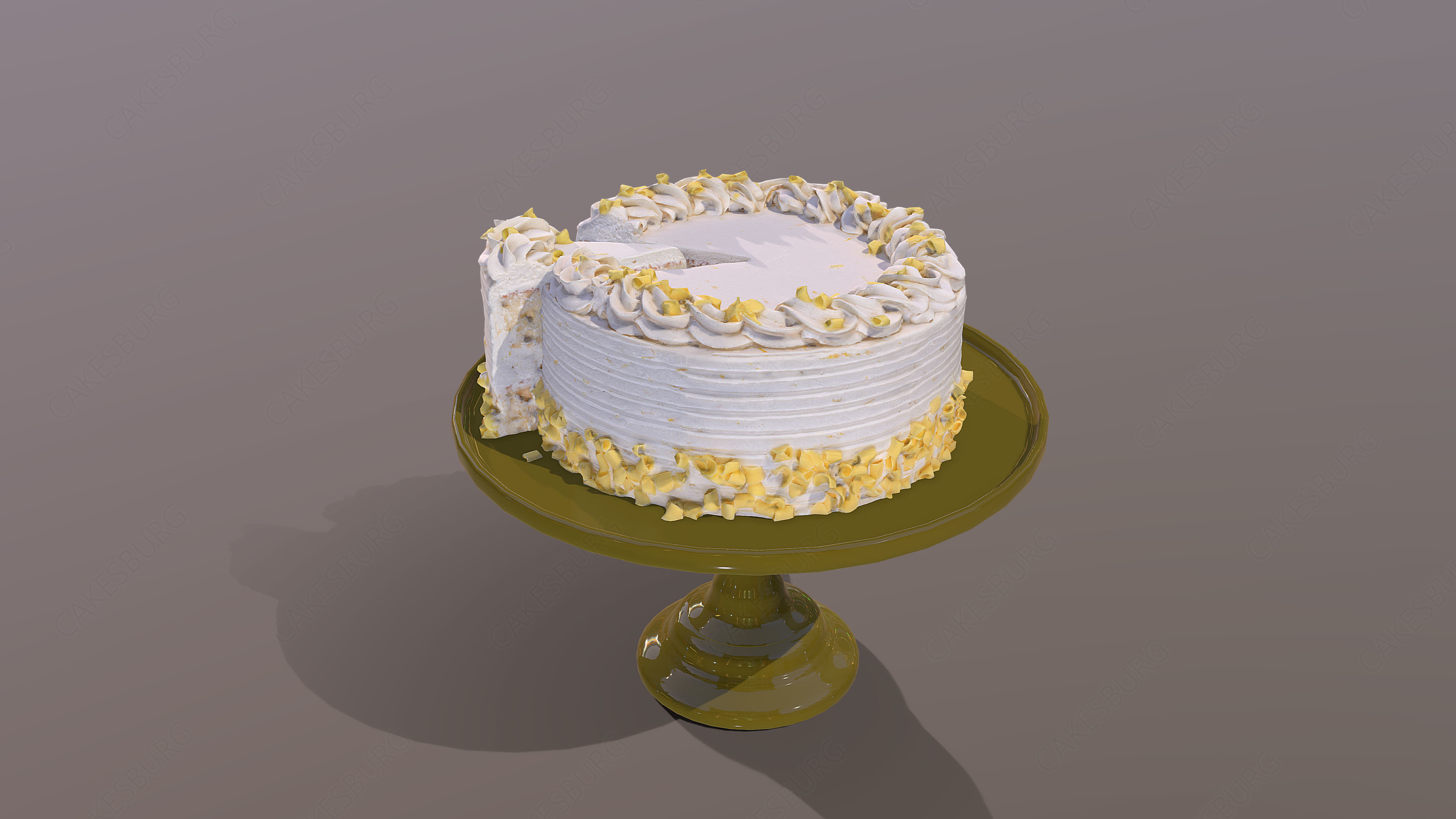 Sliced Lemon Drizzle Cake Low-poly 3D model_2