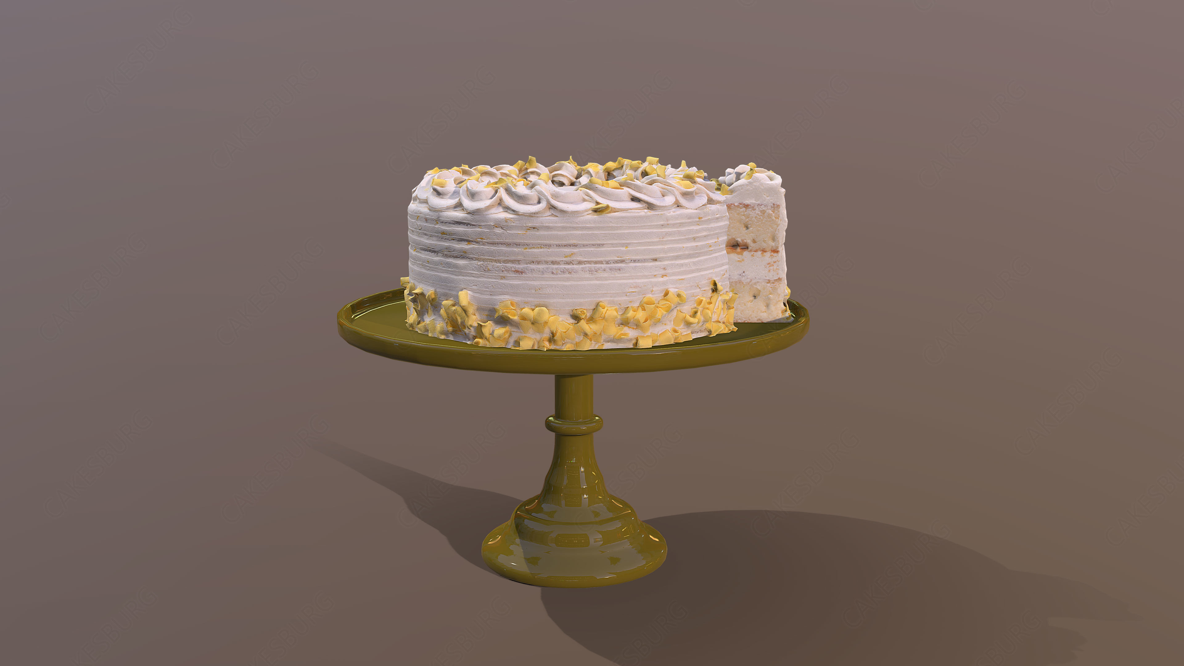 Sliced Lemon Drizzle Cake Low-poly 3D model_4