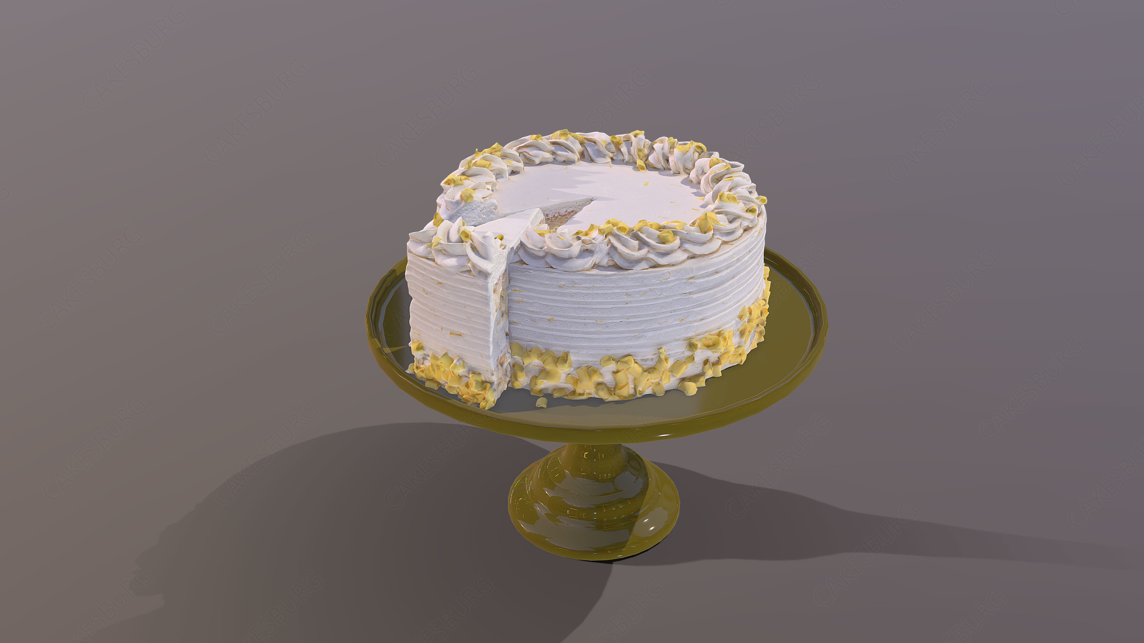 Sliced Lemon Drizzle Cake Low-poly 3D model_1
