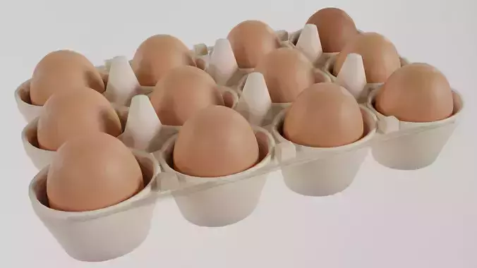 Chicken eggs in a tray 3D model