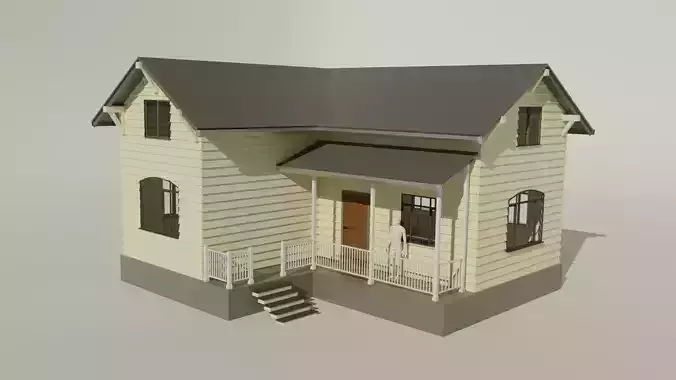 Classic style porch house without furniture 3D American-Style Free 3D model
