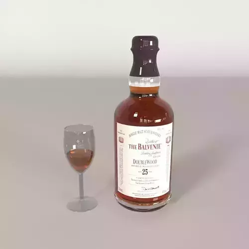The Balvenie bottle of whisky and glass