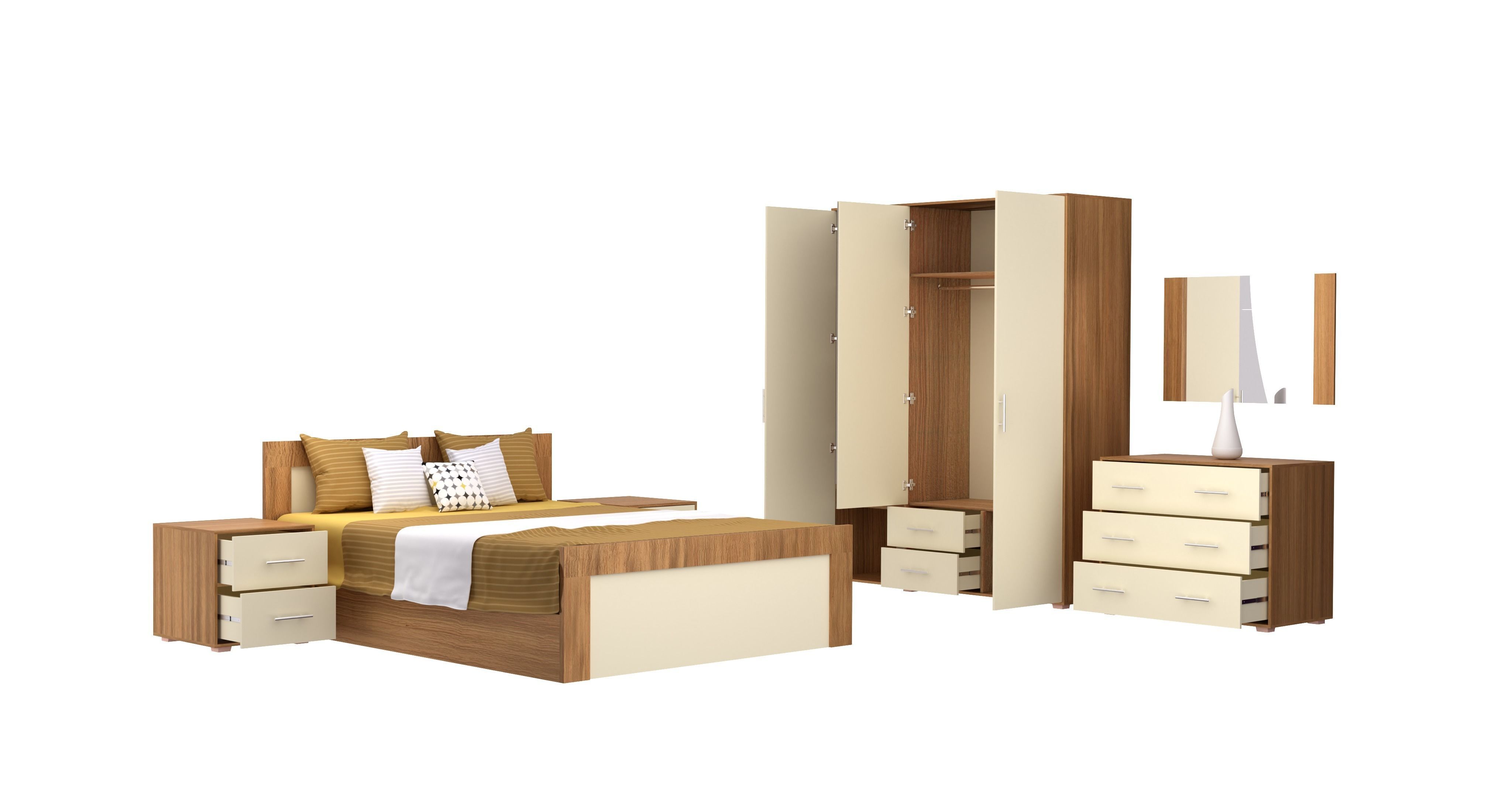 Bedroom furniture set Low-poly 3D model_1