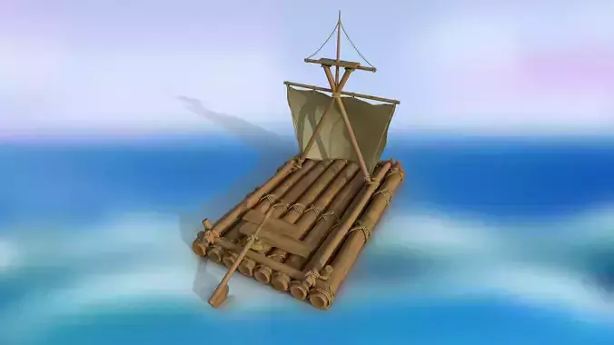 Wooden stylized raft PBR low-poly game ready Low-poly 3D model