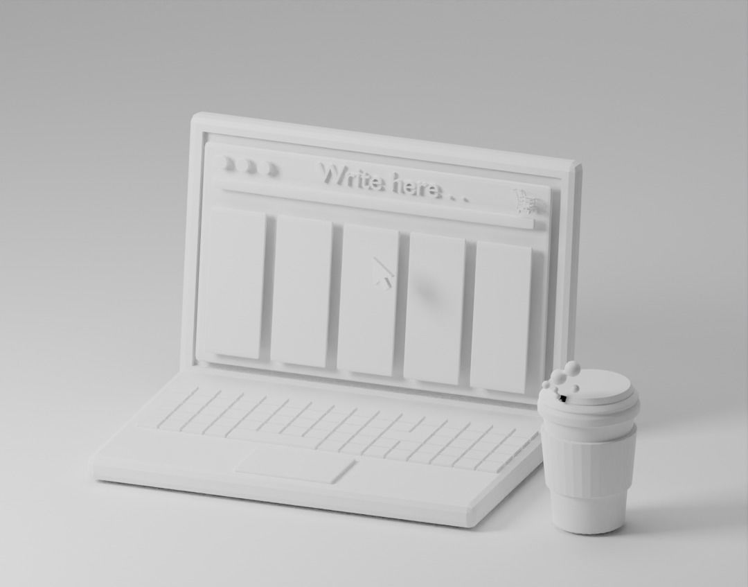 Notebook And Coffee 3D model_1