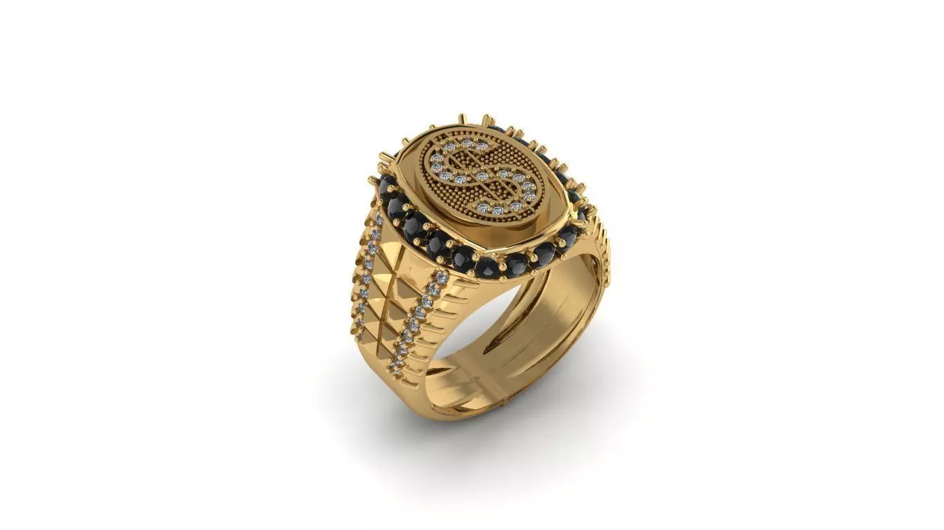 Dollar symbol ring with gems 3D print model_0