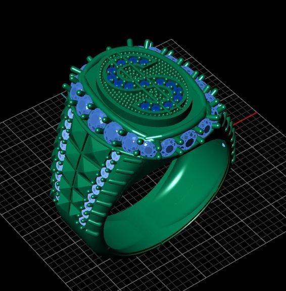 Dollar symbol ring with gems 3D print model_1