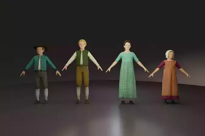 Low Poly Victorian Peasant Children Low-poly 3D model