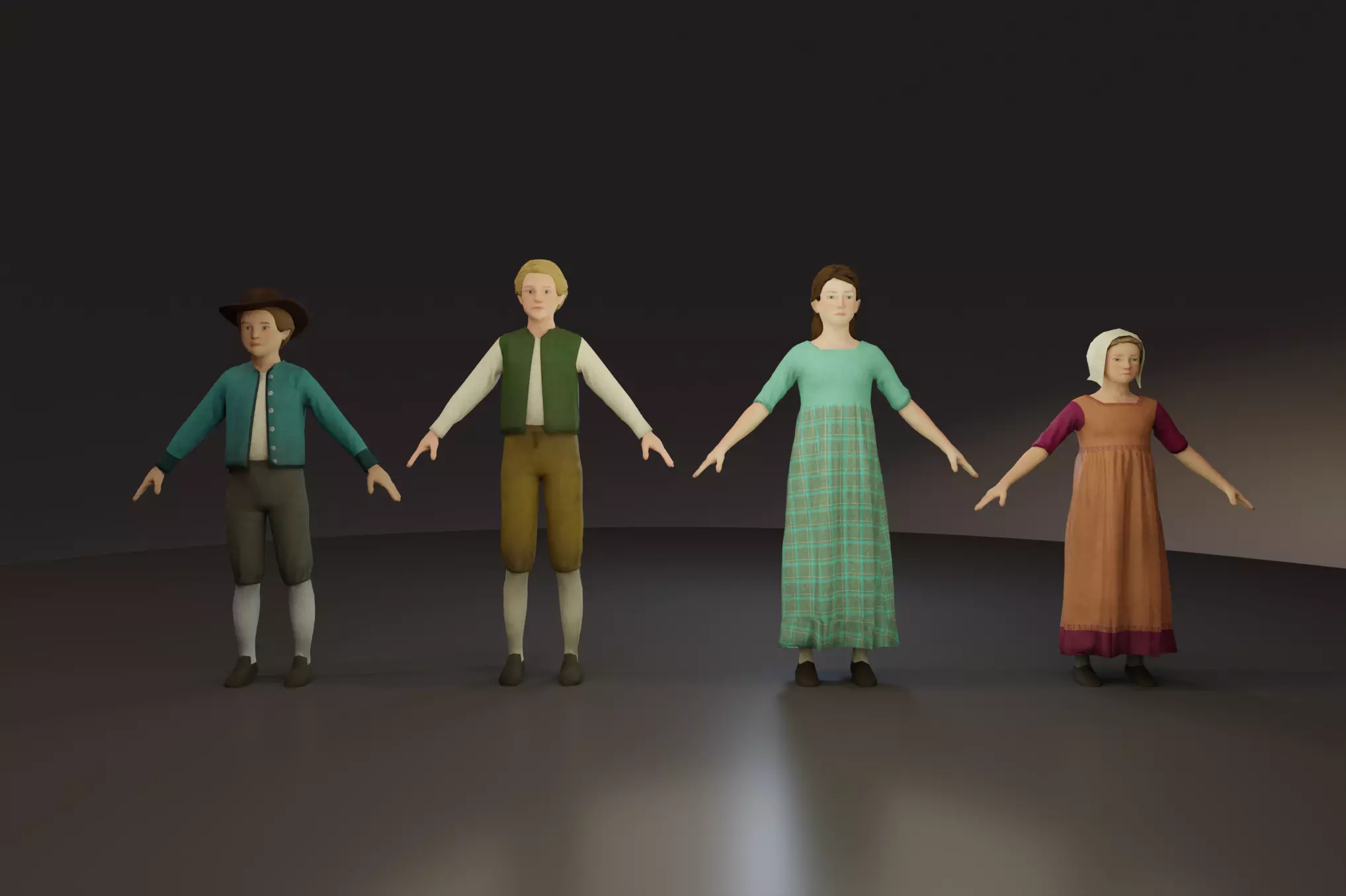 Low Poly Victorian Peasant Children Low-poly 3D model_0