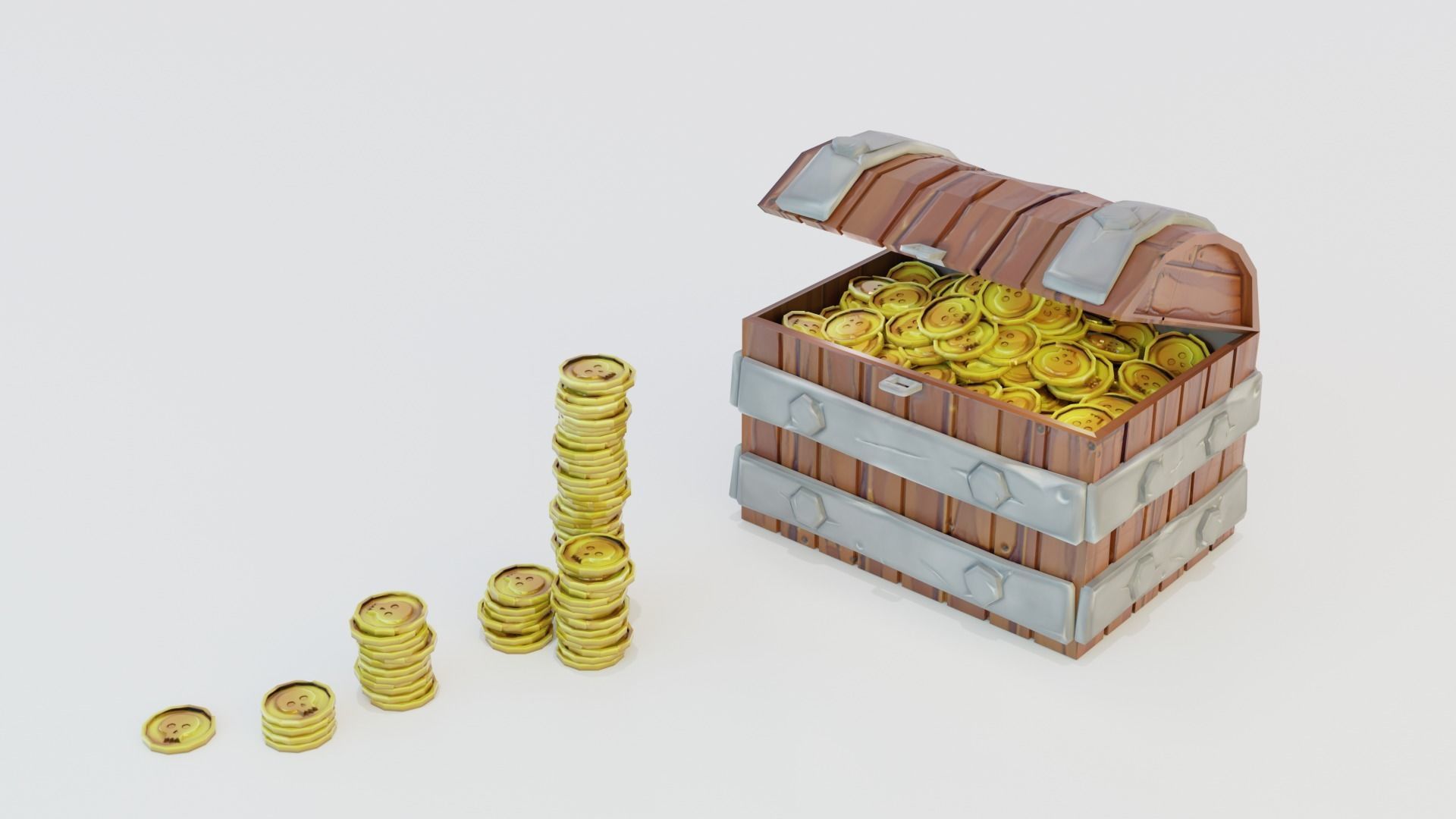 Game set of treasures low poly hand painted game ready Low-poly 3D model_1