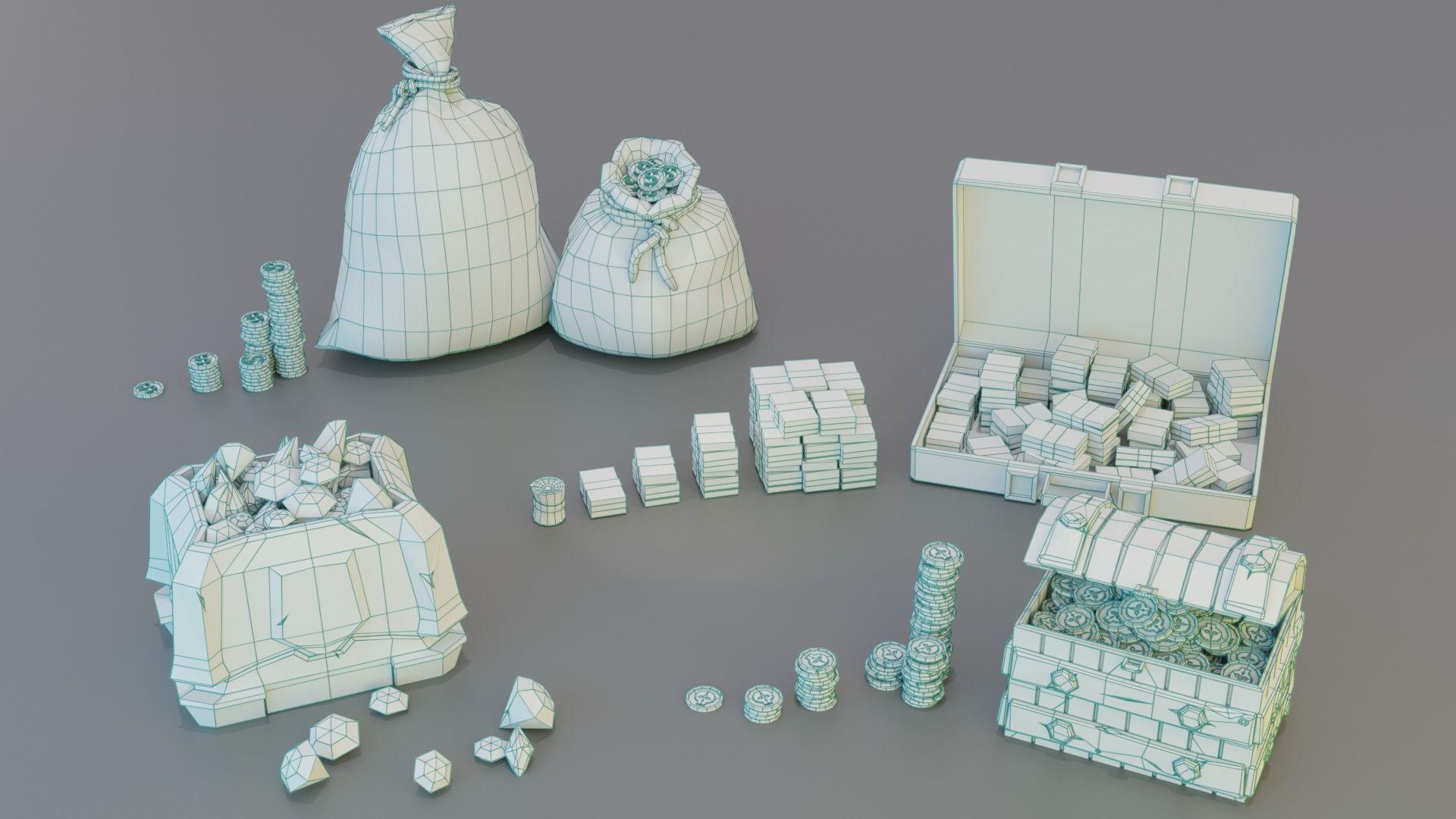 Game set of treasures low poly hand painted game ready Low-poly 3D model_15