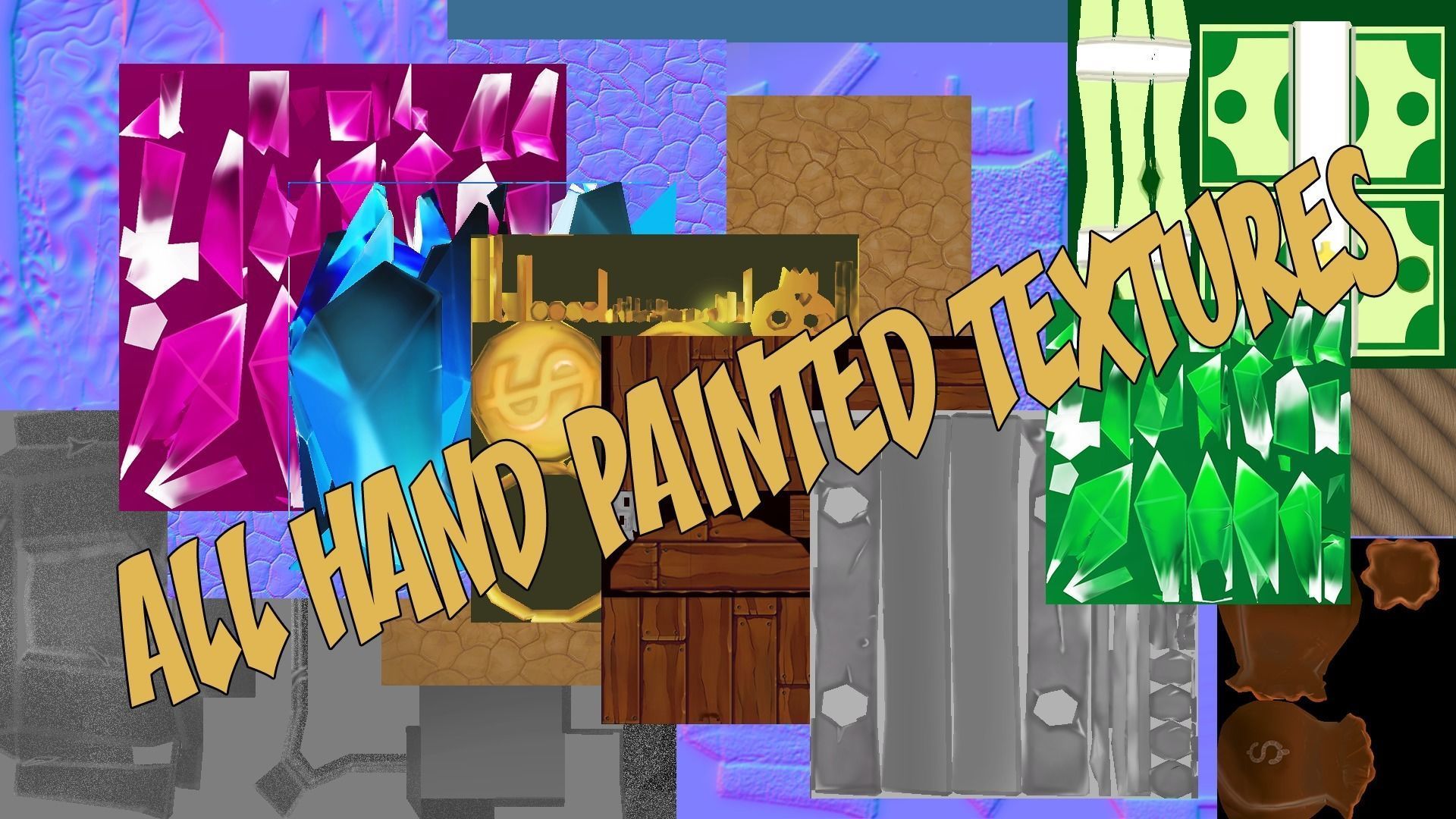 Game set of treasures low poly hand painted game ready Low-poly 3D model_16